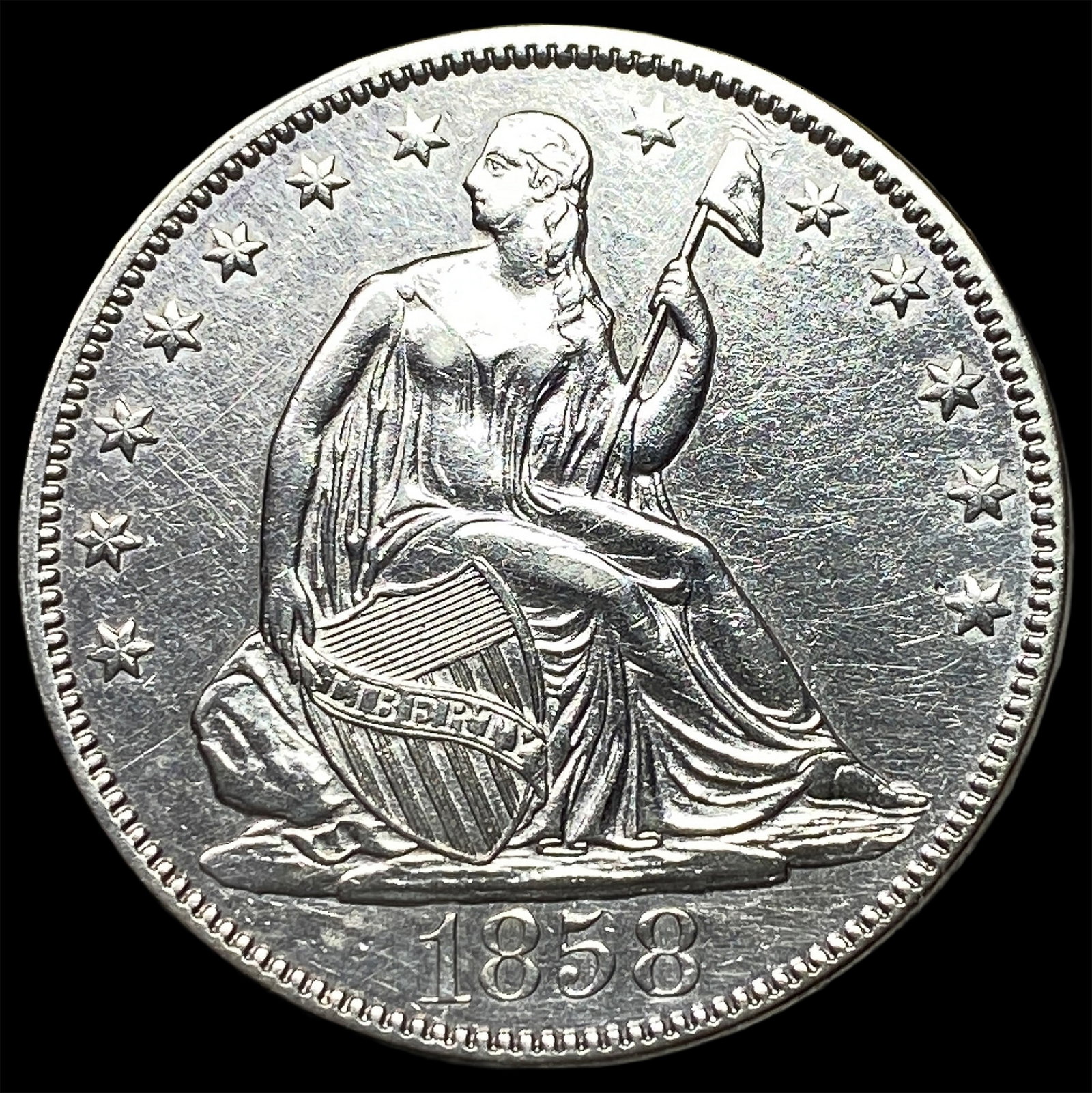 1858 Silver Half Dollar (Seated Liberty) UNCIRCULATED (1 of 2)