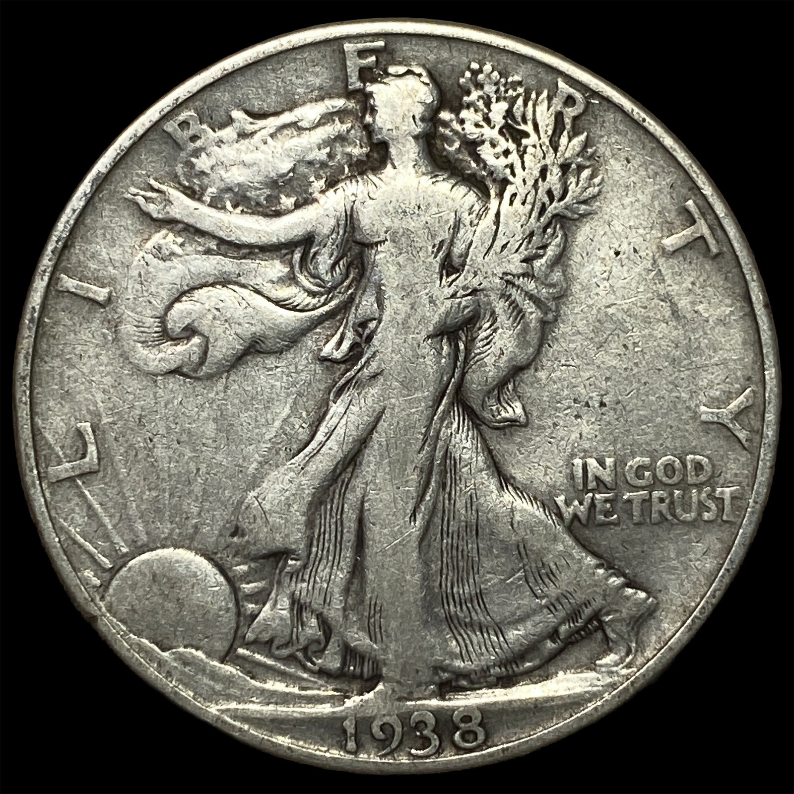 1938-D Silver Walking Liberty Half Dollar LIGHTLY CIRCULATED: 1938-D Silver Walking Liberty Half Dollar LIGHTLY CIRCULATED