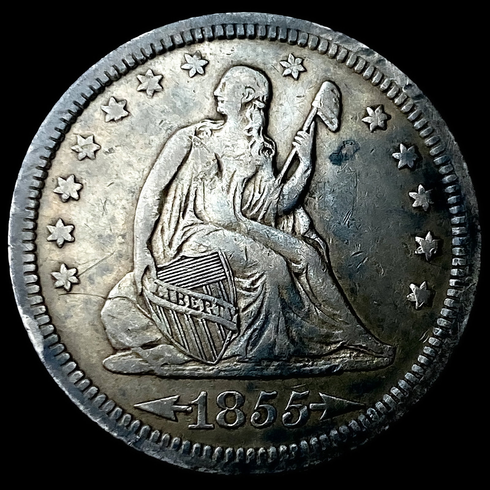 1855 Arrows Seated Liberty Quarter CLOSELY UNCIRCULATED (1 of 2)