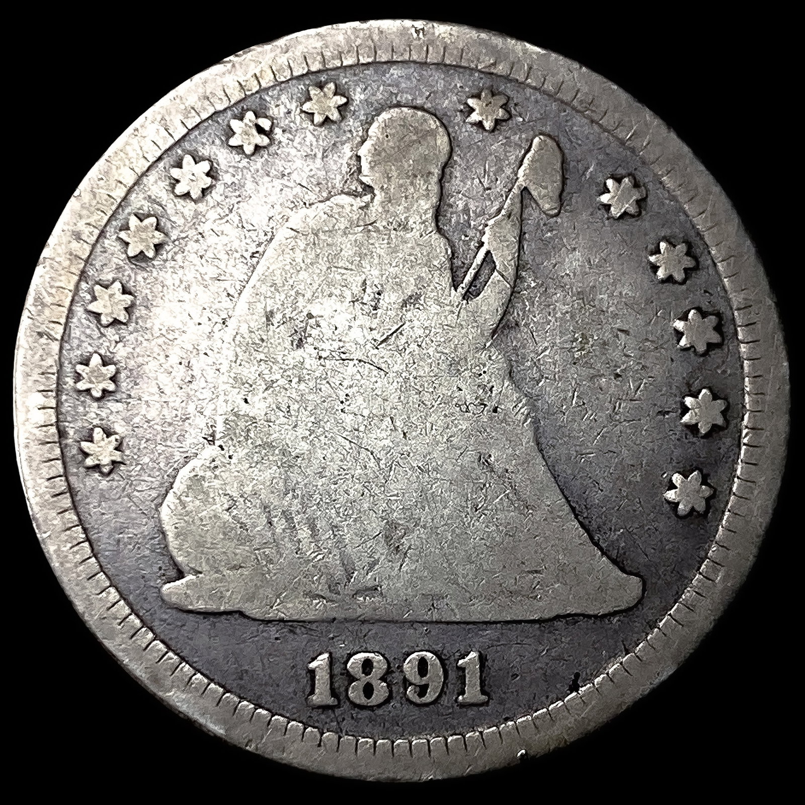 1891 Silver Seated Liberty Quarter LIGHTLY CIRCULATED: 1891 Silver Seated Liberty Quarter LIGHTLY CIRCULATED