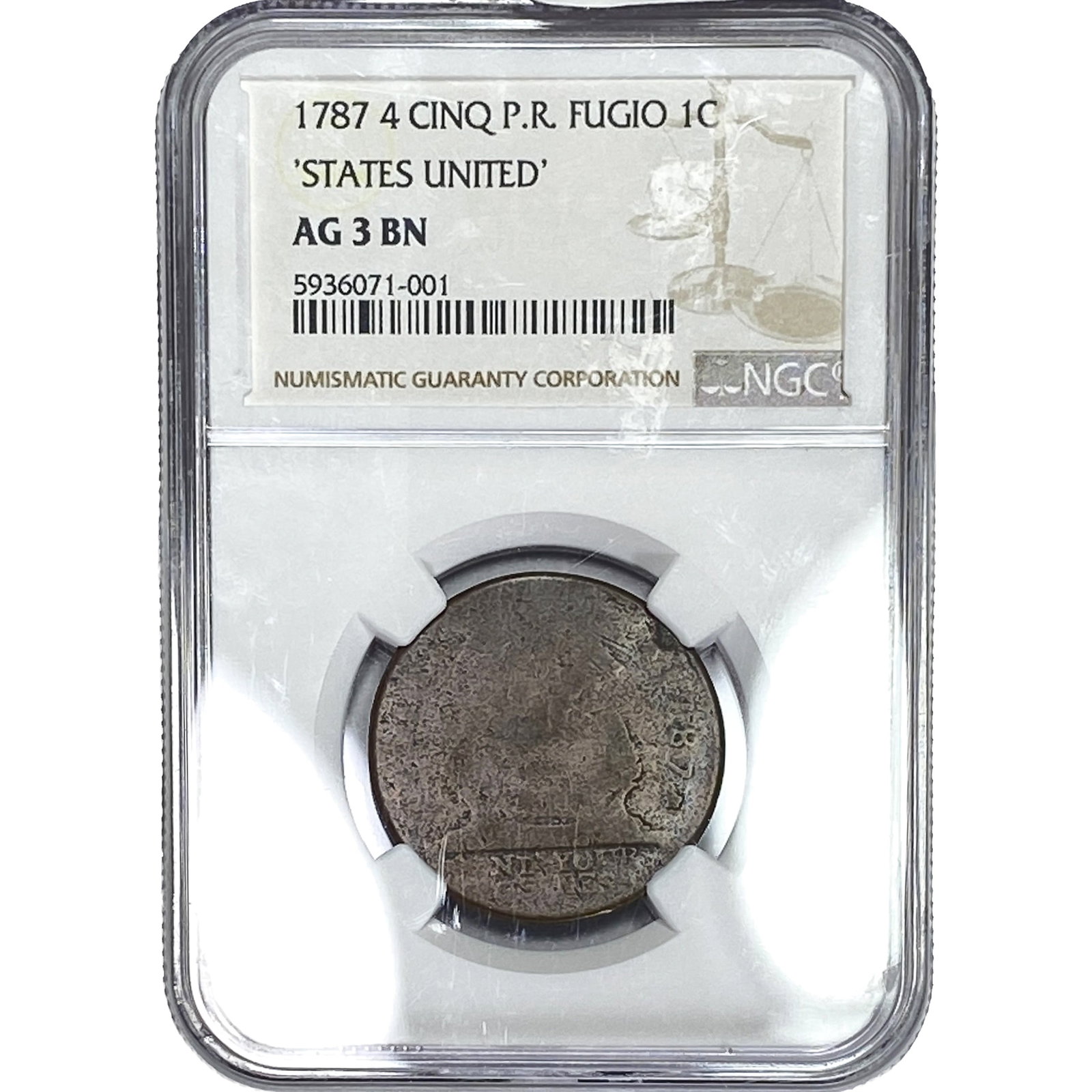 1787 4 Cinq P.R. Fugio 1C NGC AG3 BN (1 of 2)