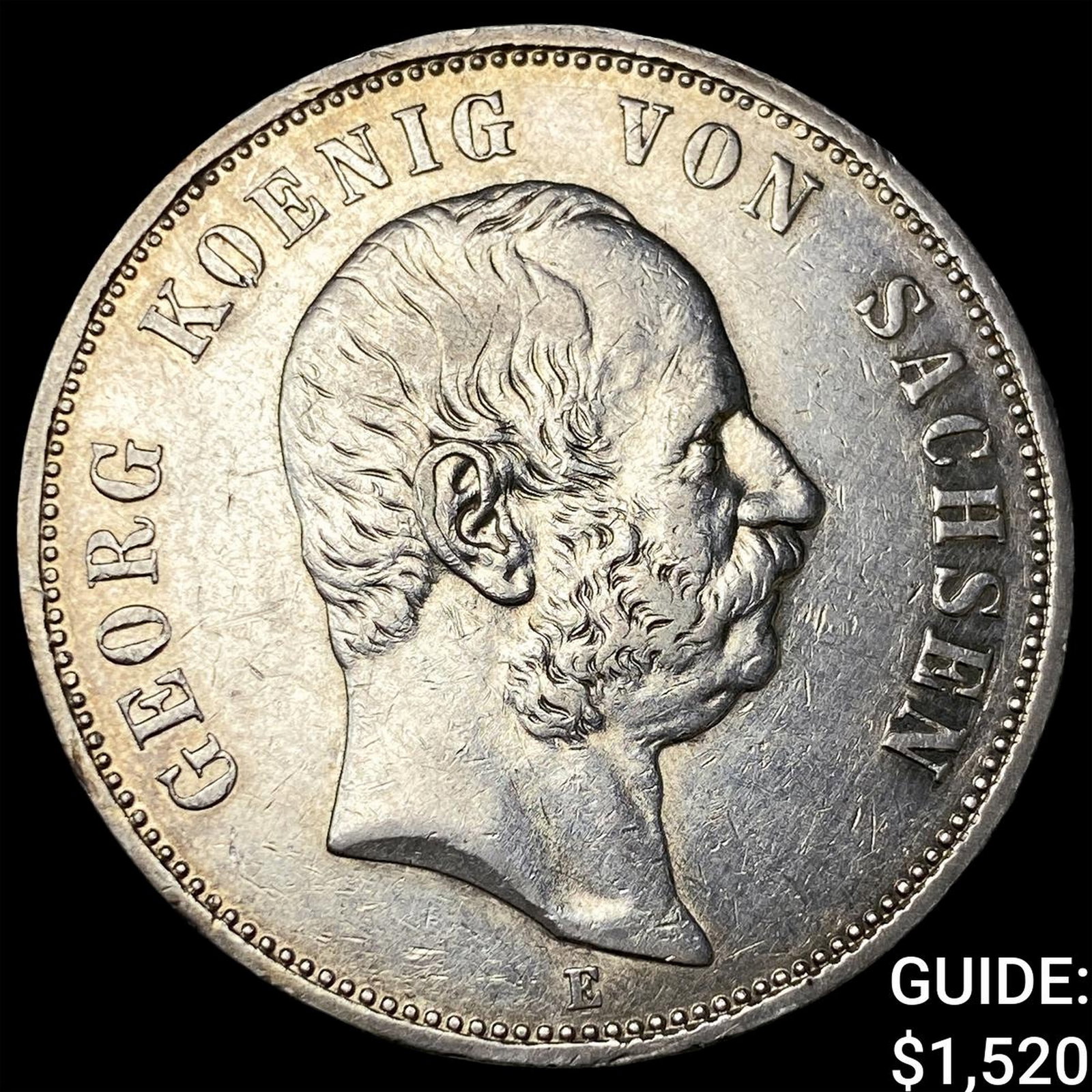 1904E Germany-Saxony Silver 5 Mark KM 1258: 1904E Germany-Saxony Silver 5 Mark KM 1258