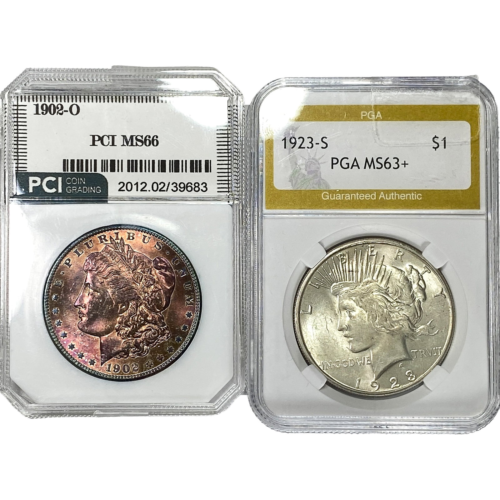 [2 Coins] 1902-1923 Silver Morgan & Peace $1 MS63-66 (1 of 2)