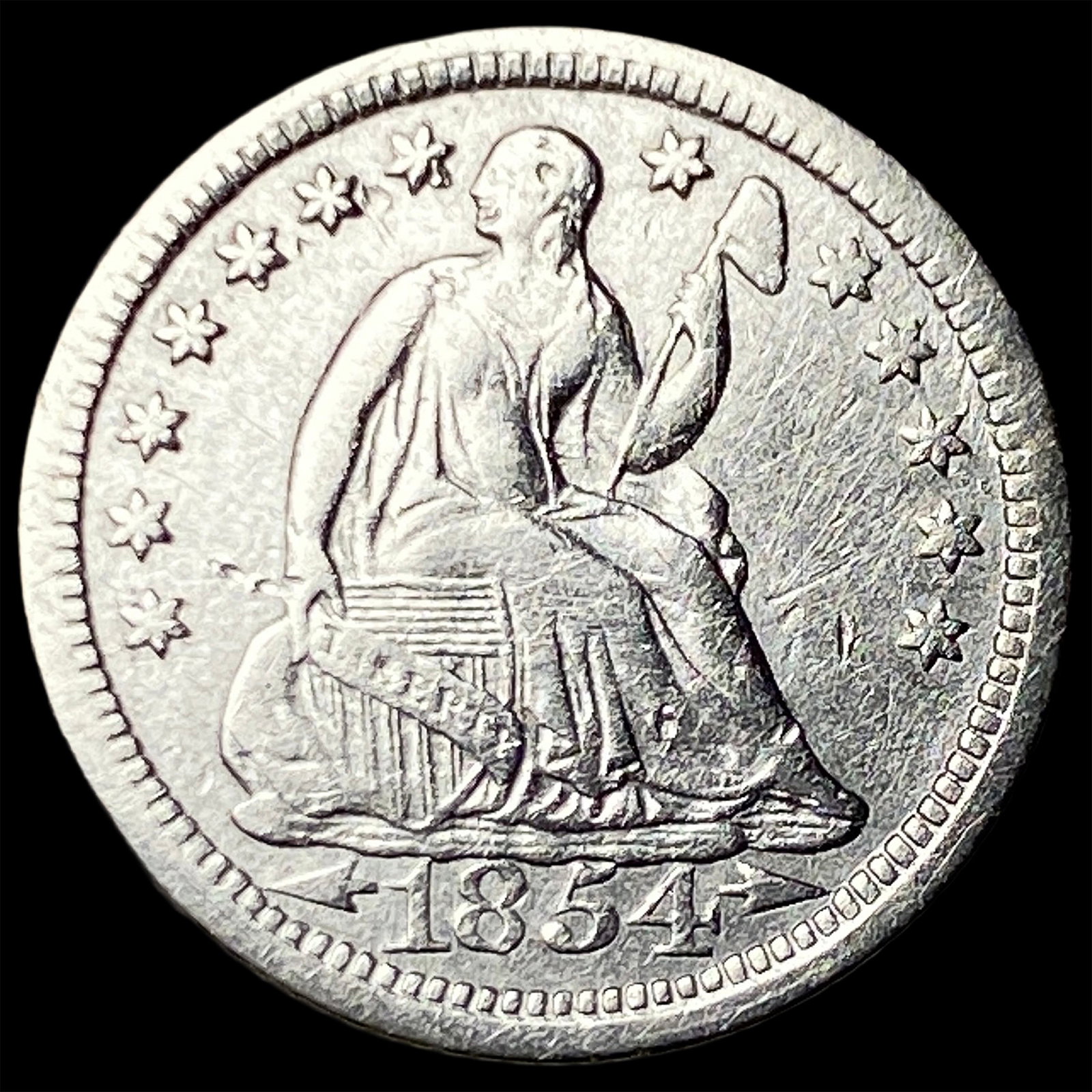 1854 Arrows Seated Liberty Half Dime CLOSELY UNCIRCULATED: 1854 Arrows Seated Liberty Half Dime CLOSELY UNCIRCULATED