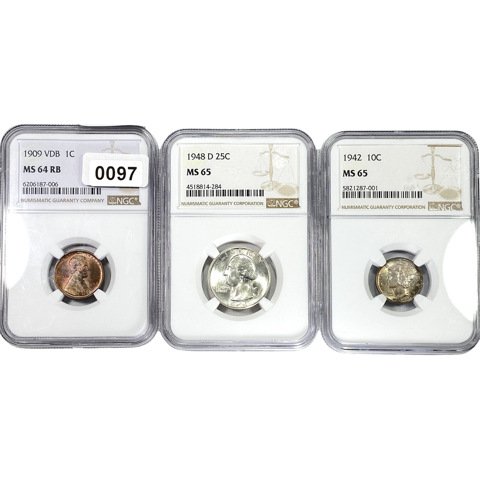 [3 Coins] 1909-1948 Mixed U.S. Coin Lot NGC MS64-65 (1 of 2)
