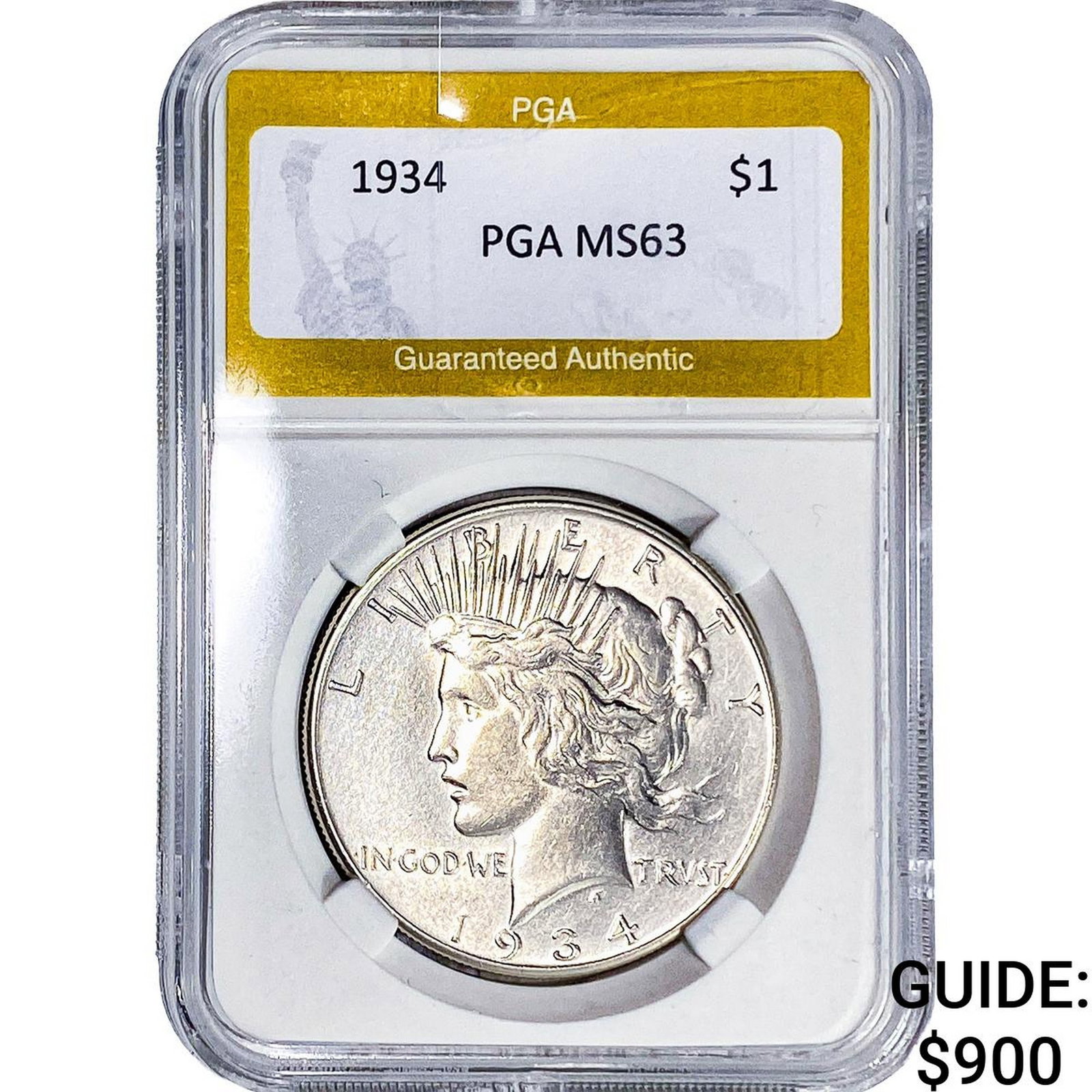 1934 Silver Peace Dollar PGA MS63: 1934 Silver Peace Dollar PGA MS63