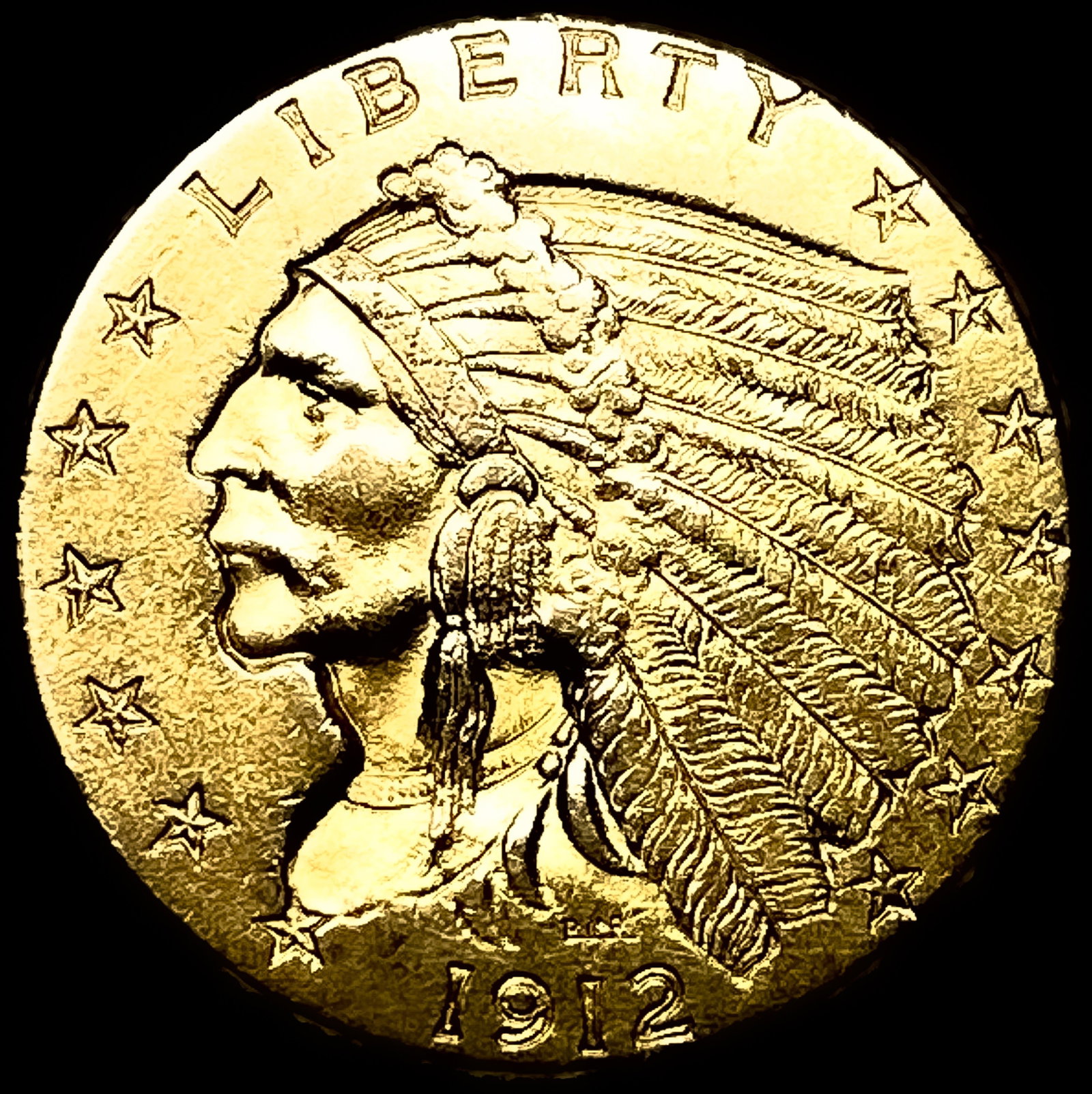 1912 Indian Head Gold $2.5 Quarter Eagle CHOICE BU: 1912 Indian Head Gold $2.5 Quarter Eagle CHOICE BU
