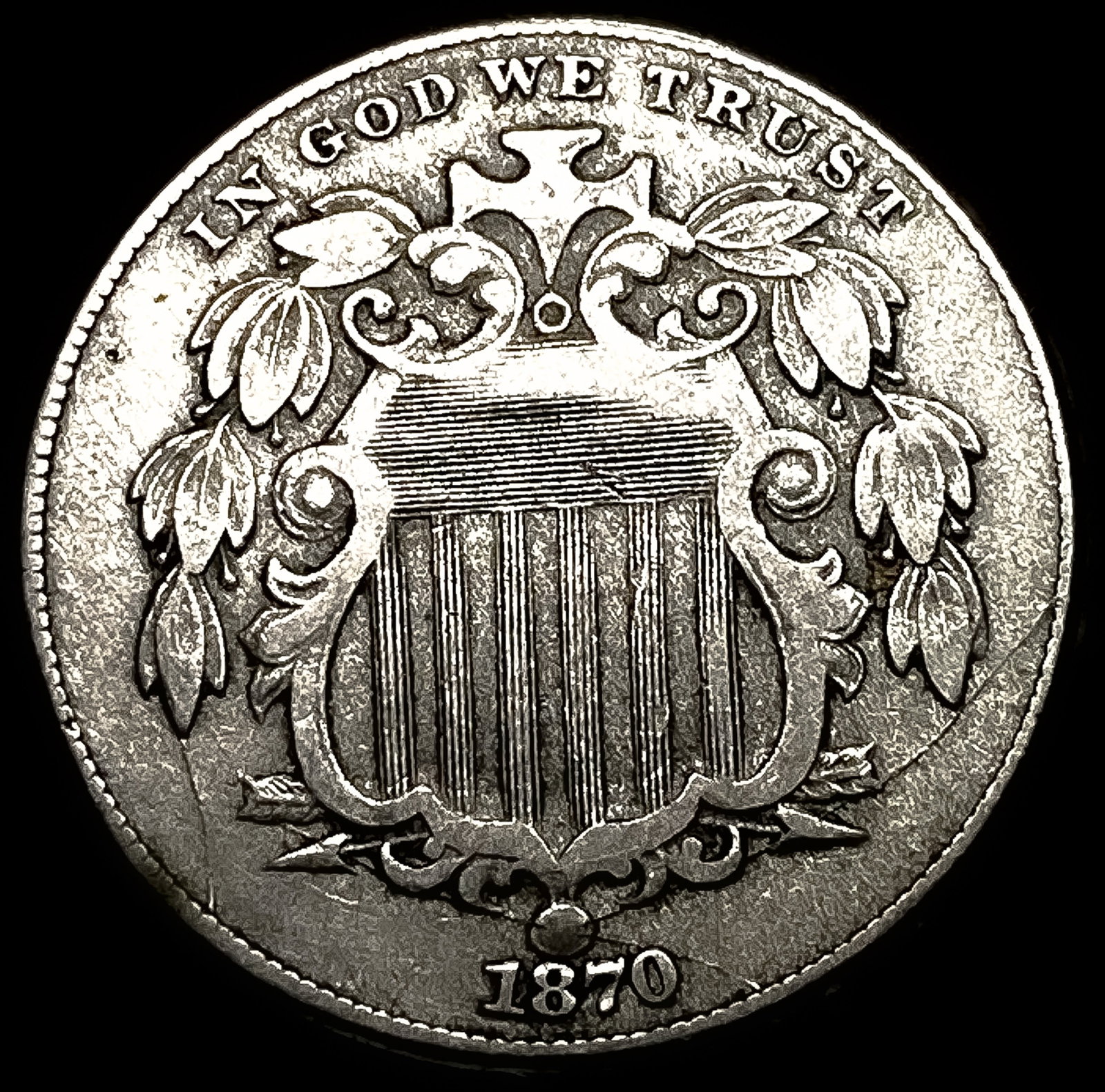 1870 Shield Nickel NEARLY UNCIRCULATED (1 of 2)