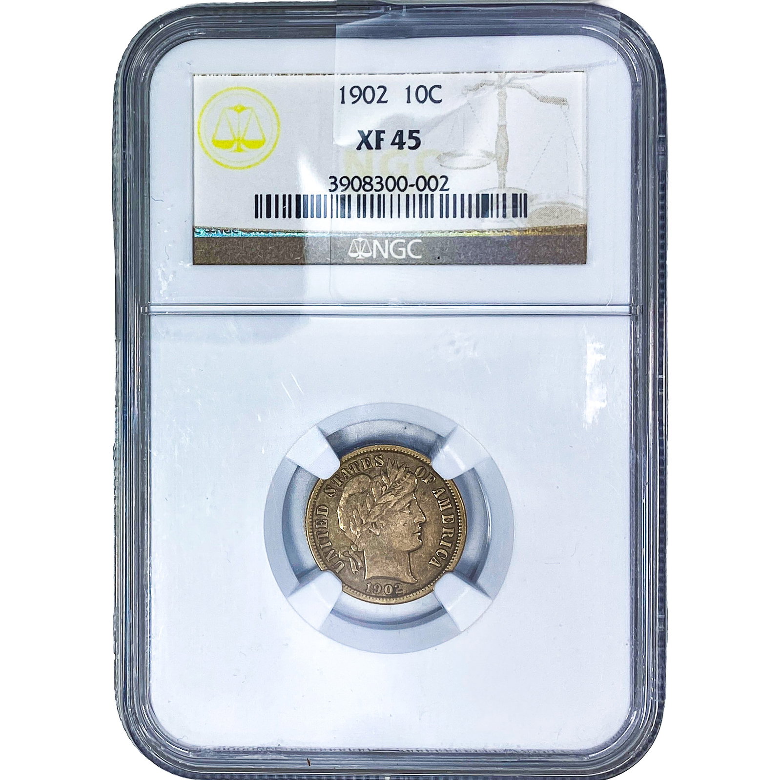 1902 Barber Dime NGC XF45: 1902 Barber Dime NGC XF45