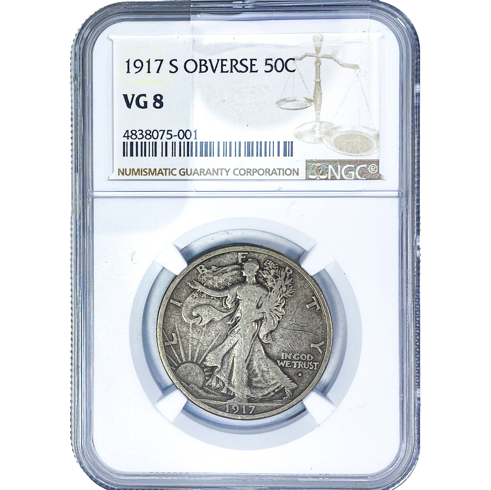 1917-S Walking Liberty Half Dollar NGC VG8: 1917-S Walking Liberty Half Dollar NGC VG8