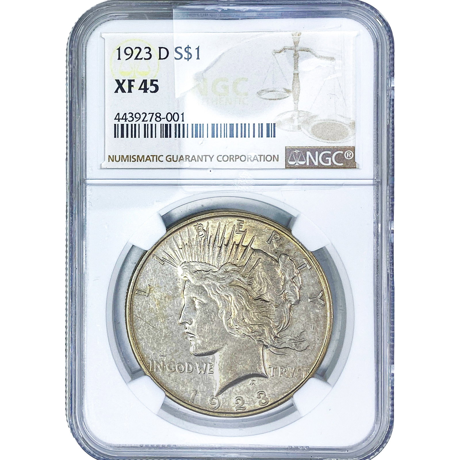 1923-D Silver Peace Dollar NGC XF45: 1923-D Silver Peace Dollar NGC XF45