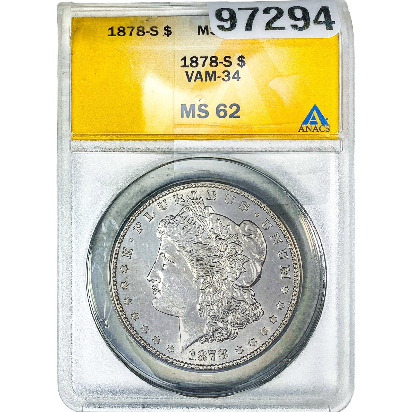 1878-S Morgan Silver Dollar ANACS MS62: 1878-S Morgan Silver Dollar ANACS MS62