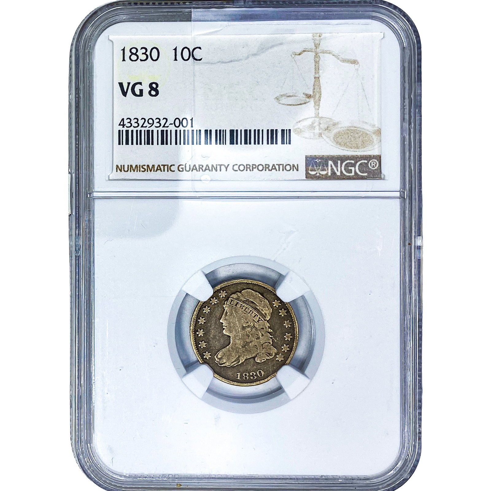 1830 Capped Bust Dime NGC VG8: 1830 Capped Bust Dime NGC VG8
