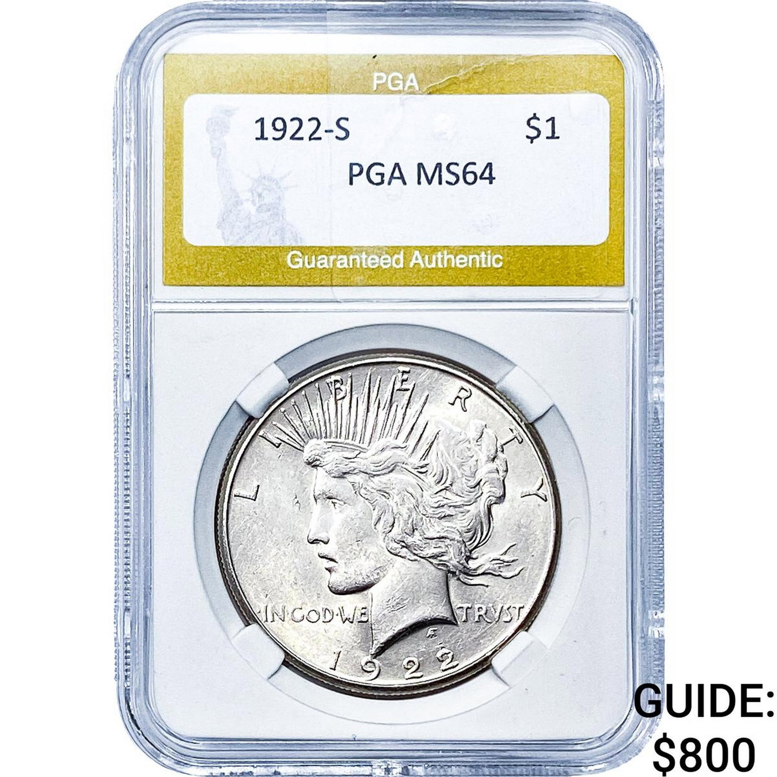 1922-S Silver Peace Dollar PGA MS64: 1922-S Silver Peace Dollar PGA MS64