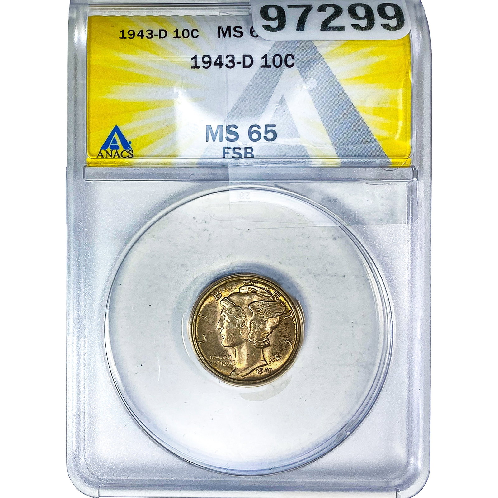 1943-D Mercury Silver Dime ANACS MS65 FSB (1 of 2)