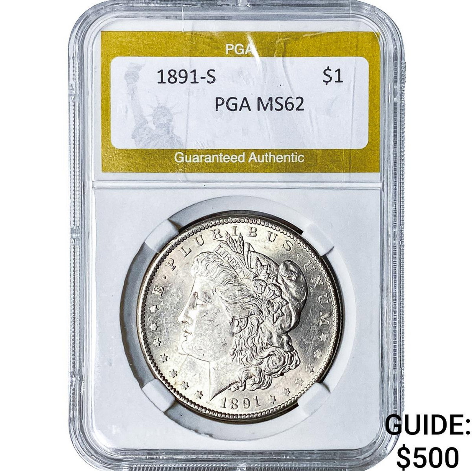 1891-S Morgan Silver Dollar PGA MS62: 1891-S Morgan Silver Dollar PGA MS62