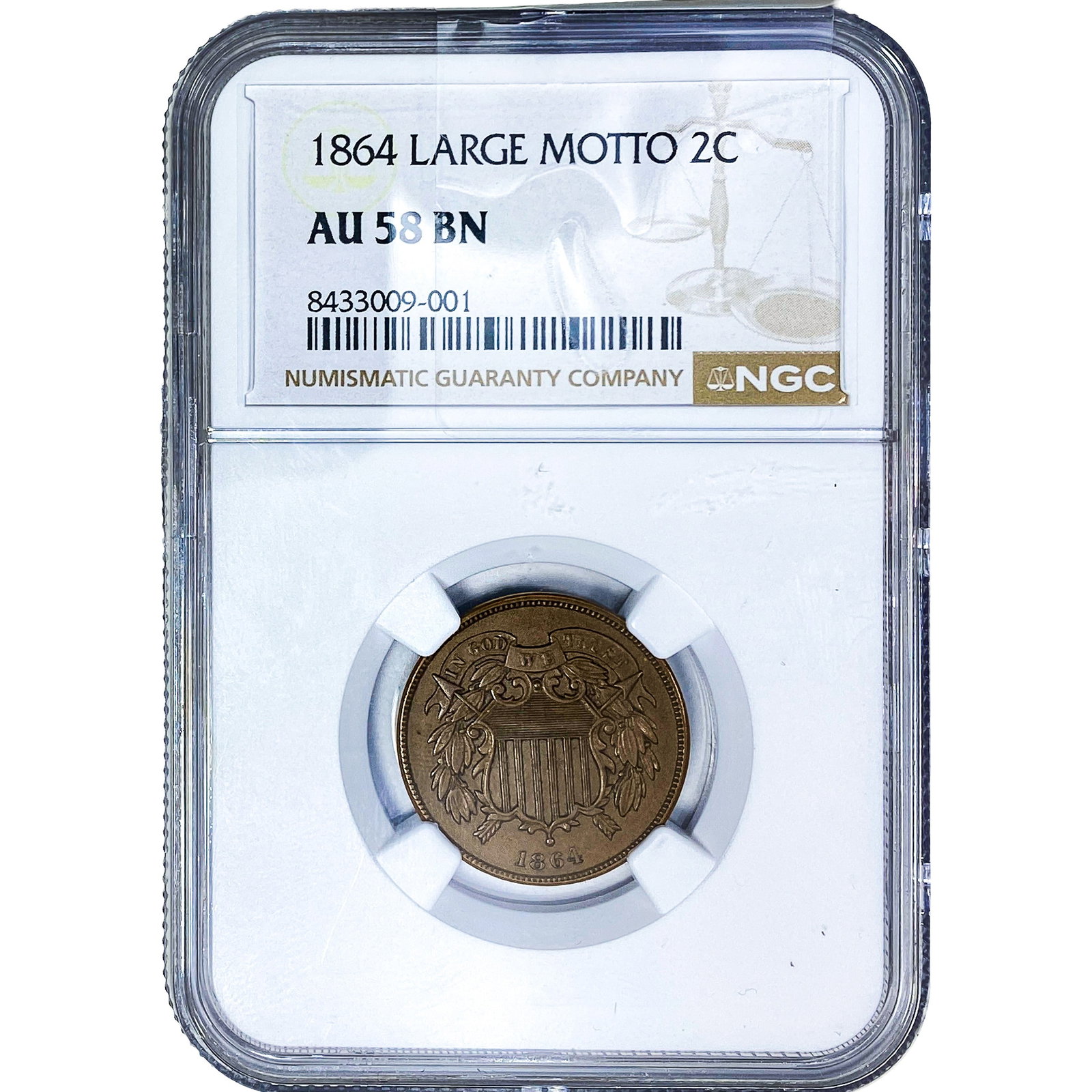 1864 2C Shield NGC AU58 BN Large Motto (1 of 2)
