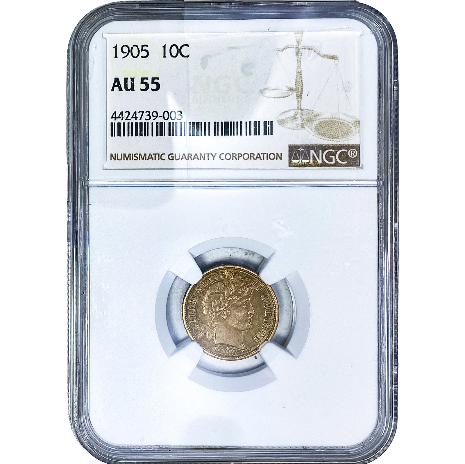 1905 Barber Dime NGC AU55: 1905 Barber Dime NGC AU55