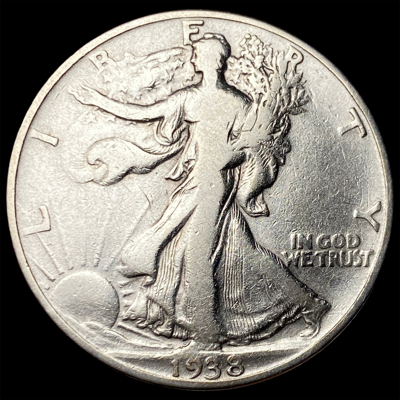 1938-D Silver Walking Liberty Half Dollar LIGHTLY CIRCULATED: 1938-D Silver Walking Liberty Half Dollar LIGHTLY CIRCULATED