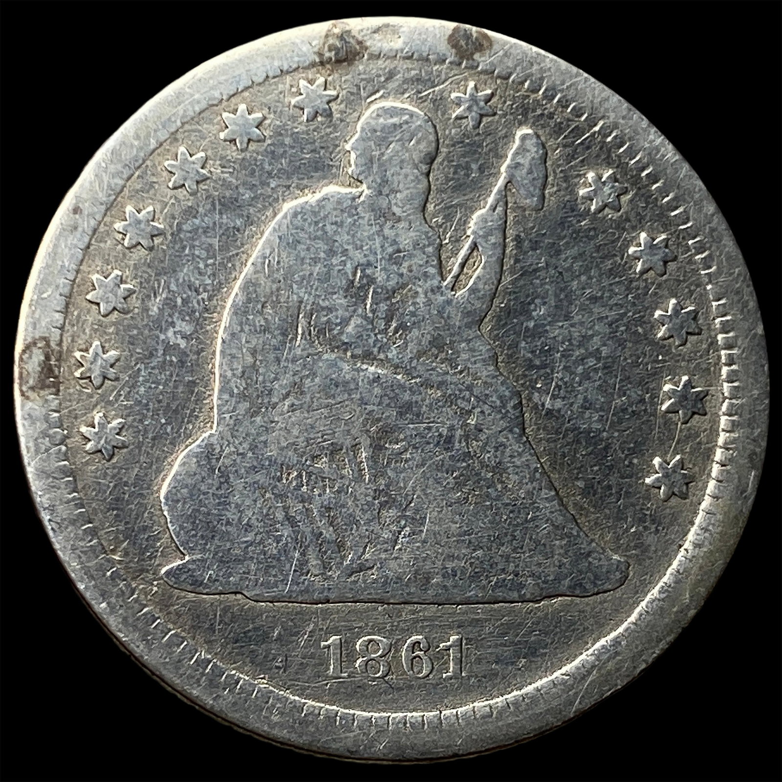 1861 Seated Liberty Quarter NICELY CIRCULATED: 1861 Seated Liberty Quarter NICELY CIRCULATED