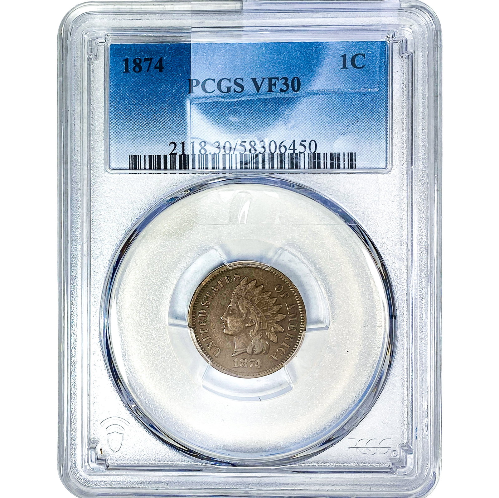 1874 Indian Head Cent PCGS XF30: 1874 Indian Head Cent PCGS XF30