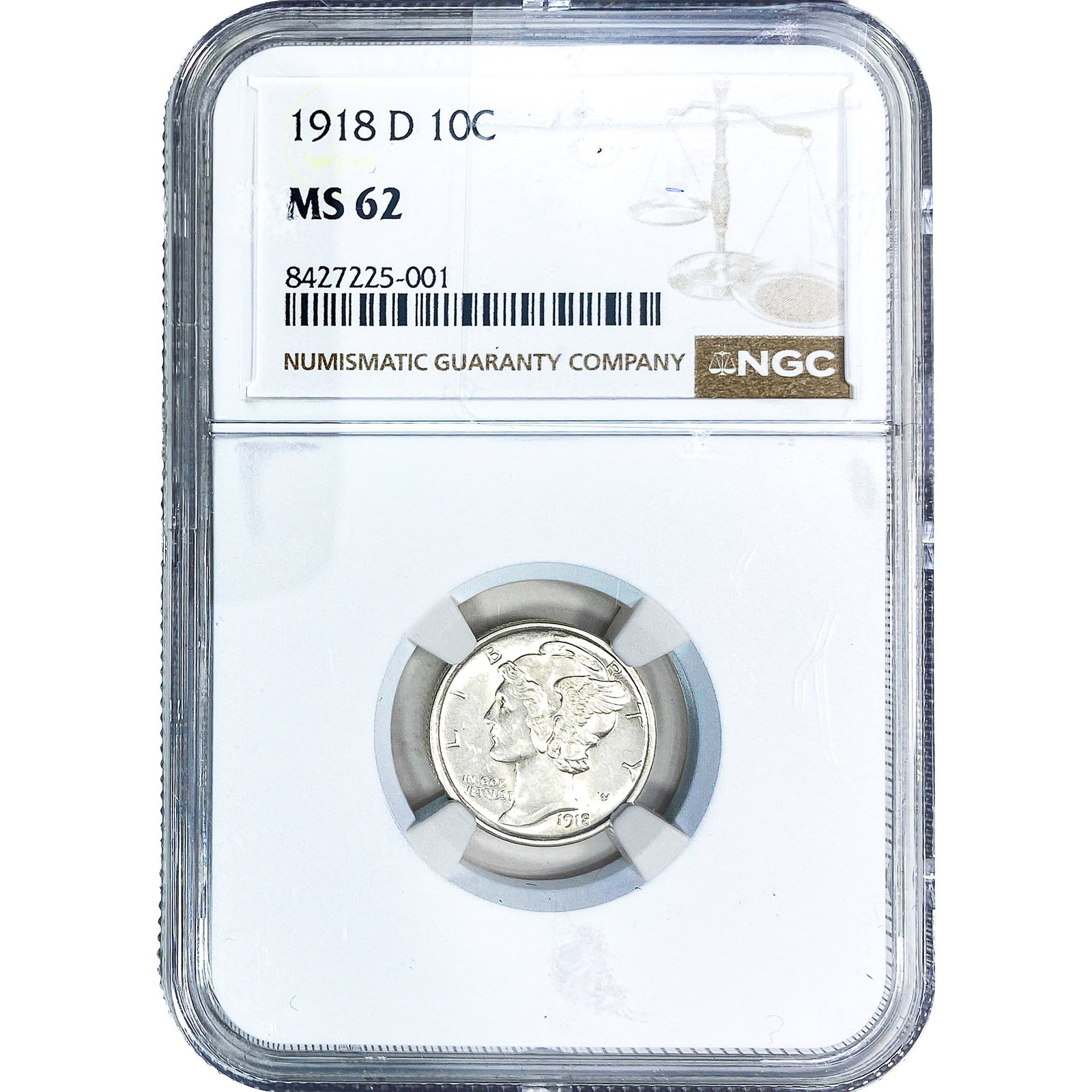 1918-D Mercury Silver Dime NGC MS62 PL: 1918-D Mercury Silver Dime NGC MS62 PL