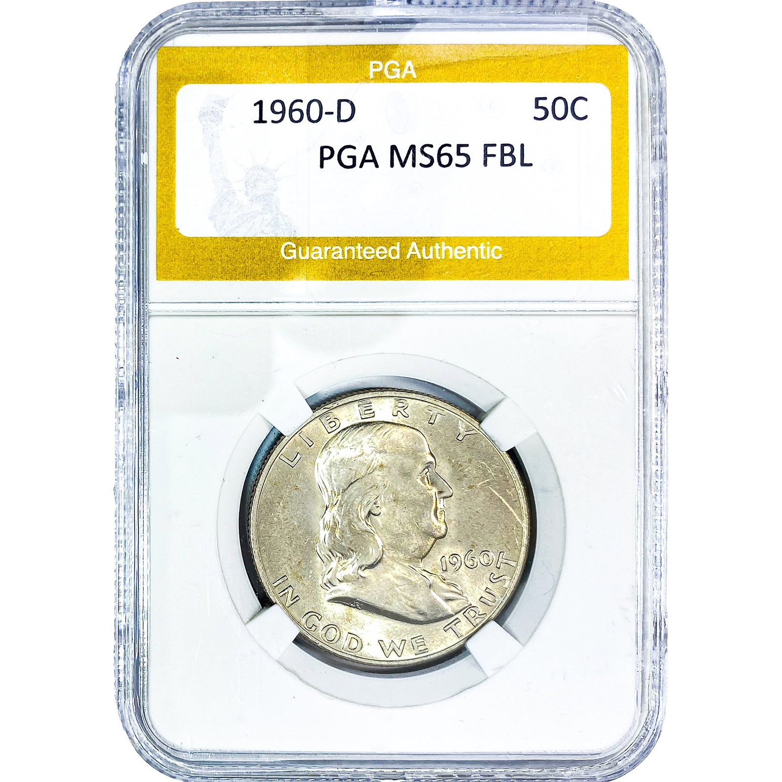 1960-D Franklin Half Dollar PGA MS65 FBL: 1960-D Franklin Half Dollar PGA MS65 FBL