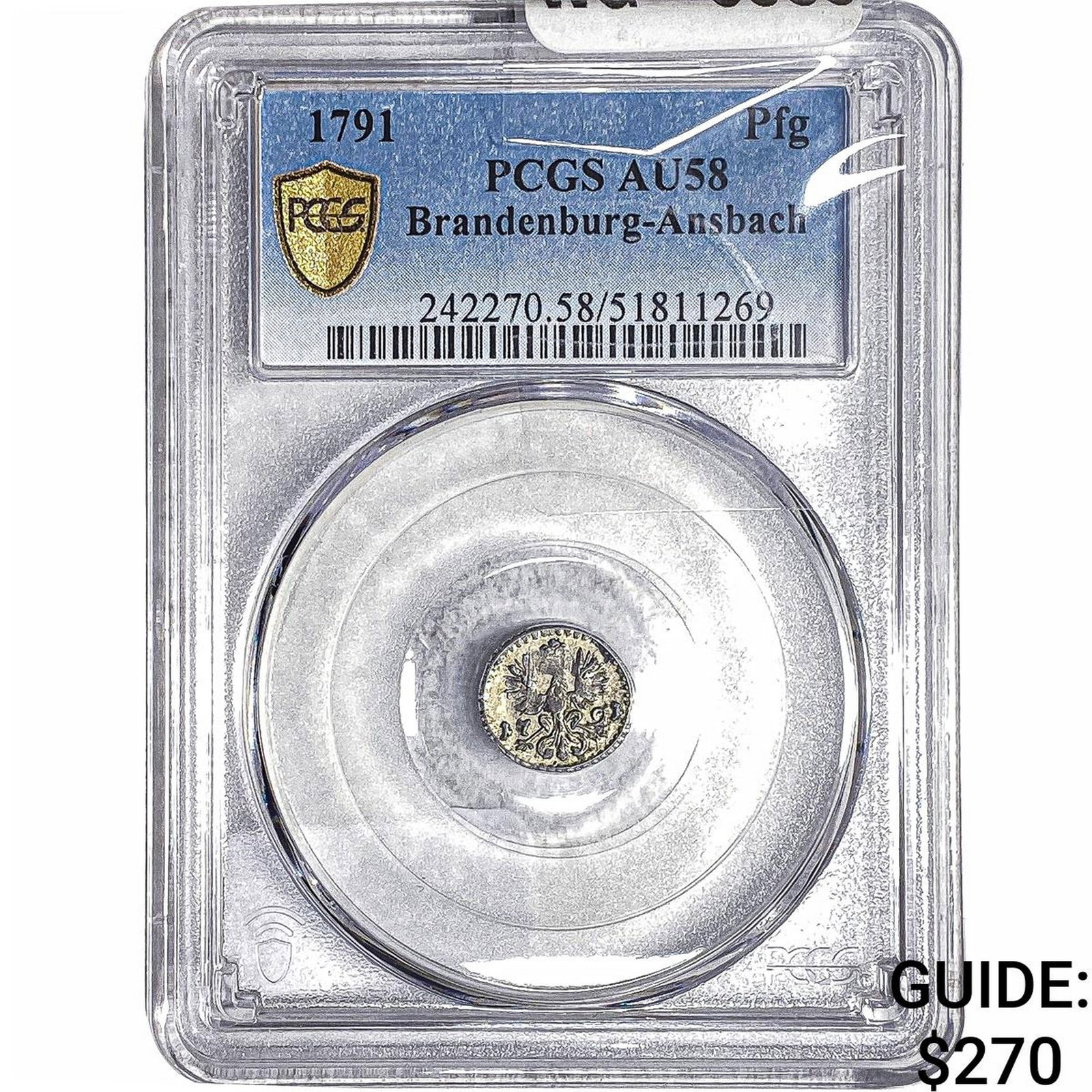 1791 Brandenburg-Ansbach 1 Silvered Pfennig PCGS AU58 (1 of 2)