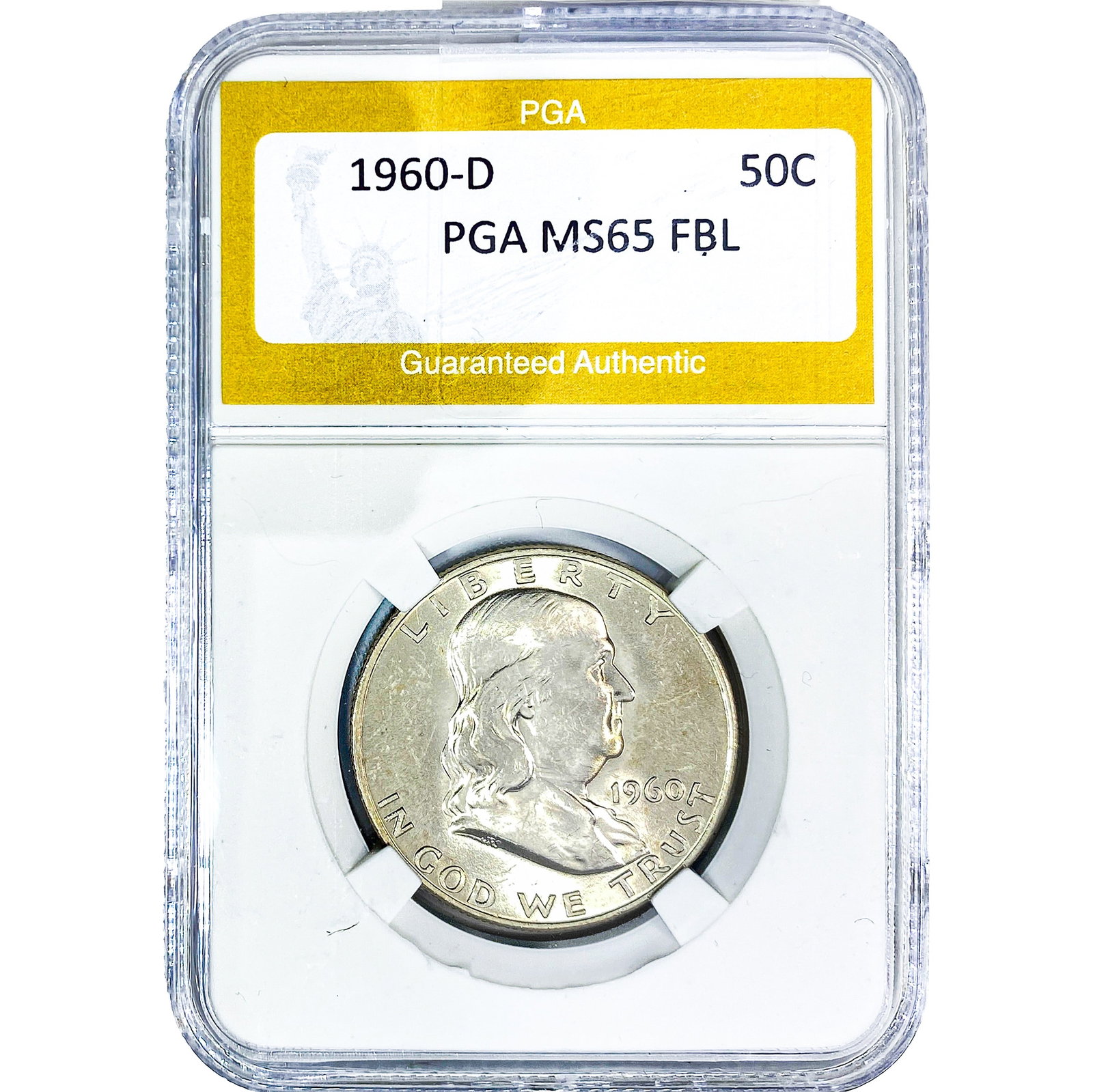 1960-D Franklin Half Dollar PGA MS65 FBL: 1960-D Franklin Half Dollar PGA MS65 FBL