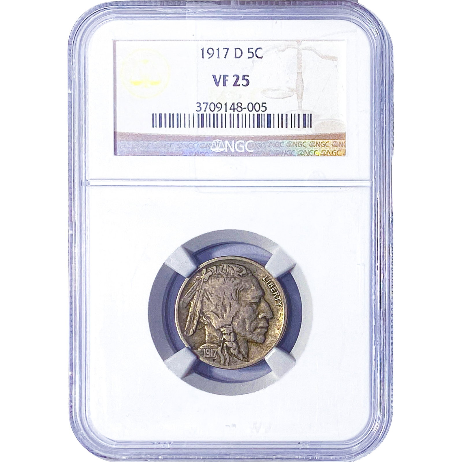 1917-D Buffalo Nickel NGC VF25: 1917-D Buffalo Nickel NGC VF25