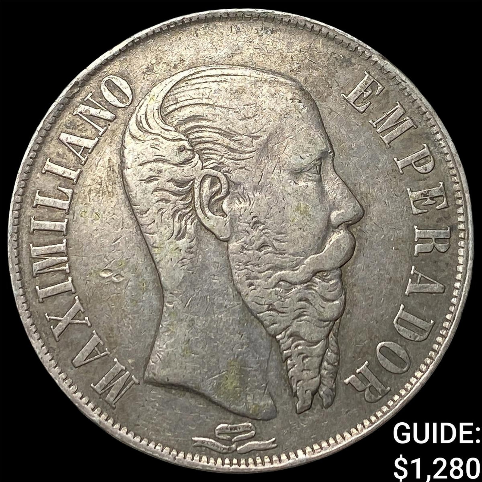1866 Mexico Maximilian I Silver 1 Peso NEARLY UNCIRCULATED: 1866 Mexico Maximilian I Silver 1 Peso NEARLY UNCIRCULATED