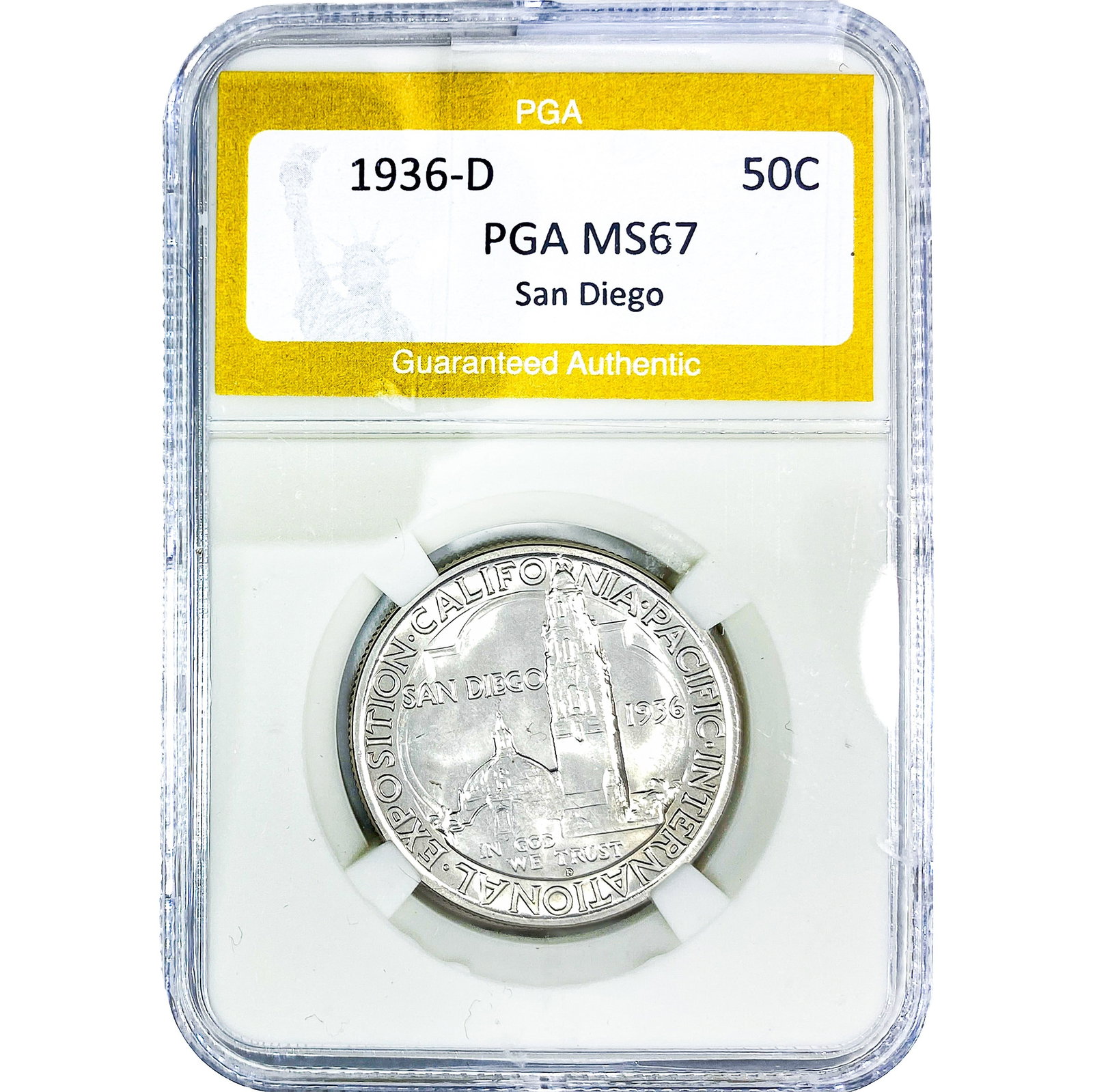 1936-D San Diego Half Dollar PGA MS67: 1936-D San Diego Half Dollar PGA MS67