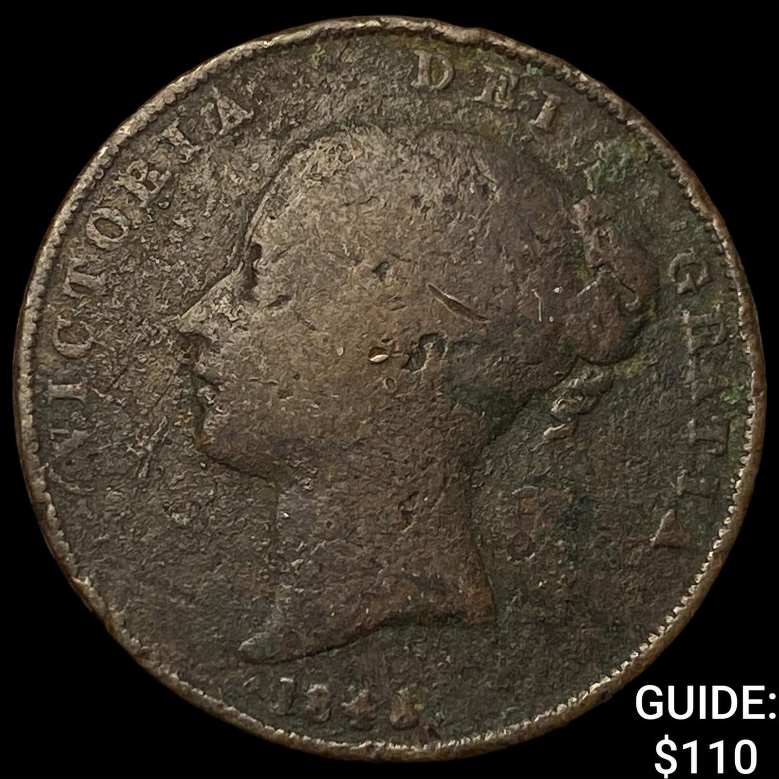 1843 Great Britain Queen Victoria Copper Penny ABOUT UNCIRCULATED (1 of 2)