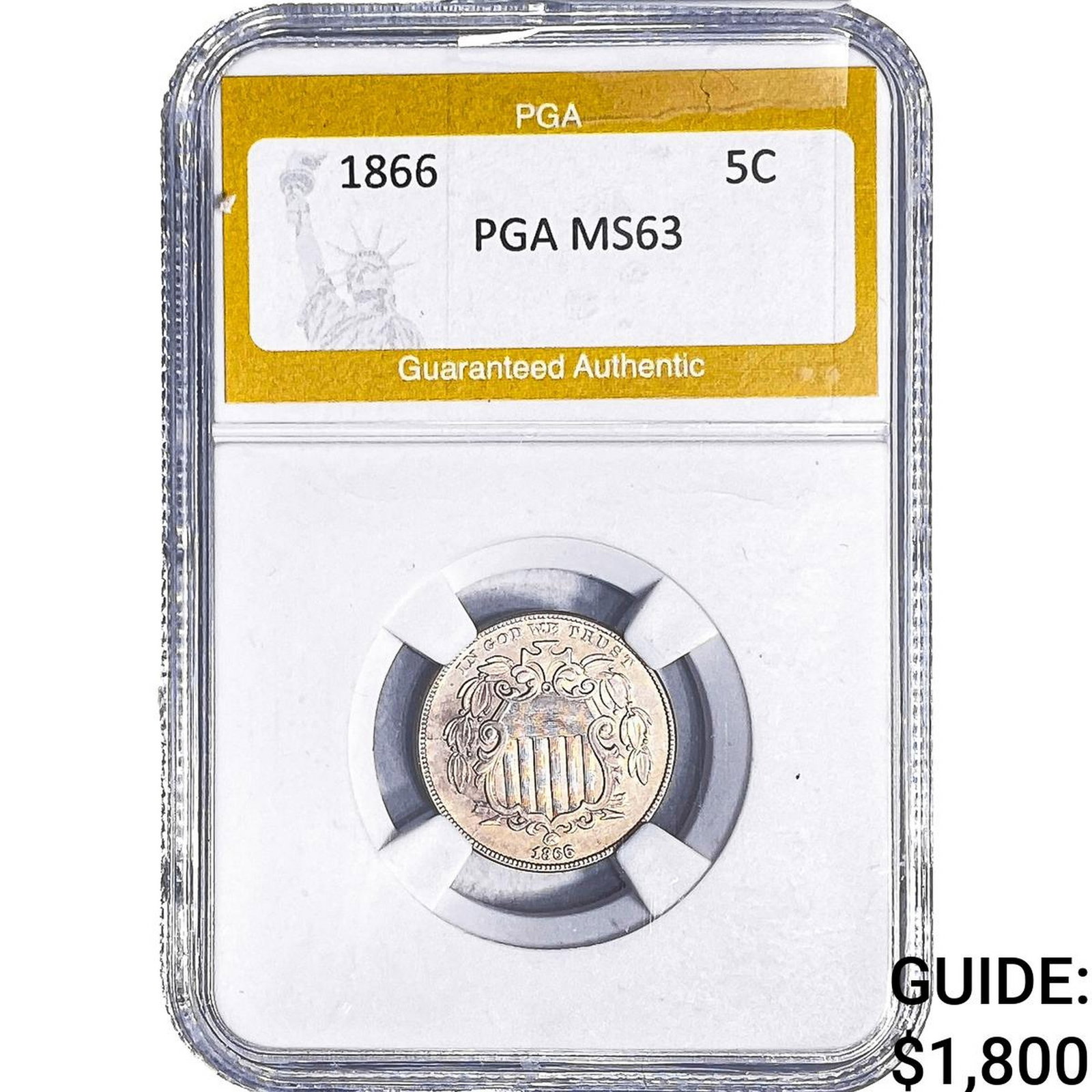 1866 Shield Nickel PGA MS63: 1866 Shield Nickel PGA MS63