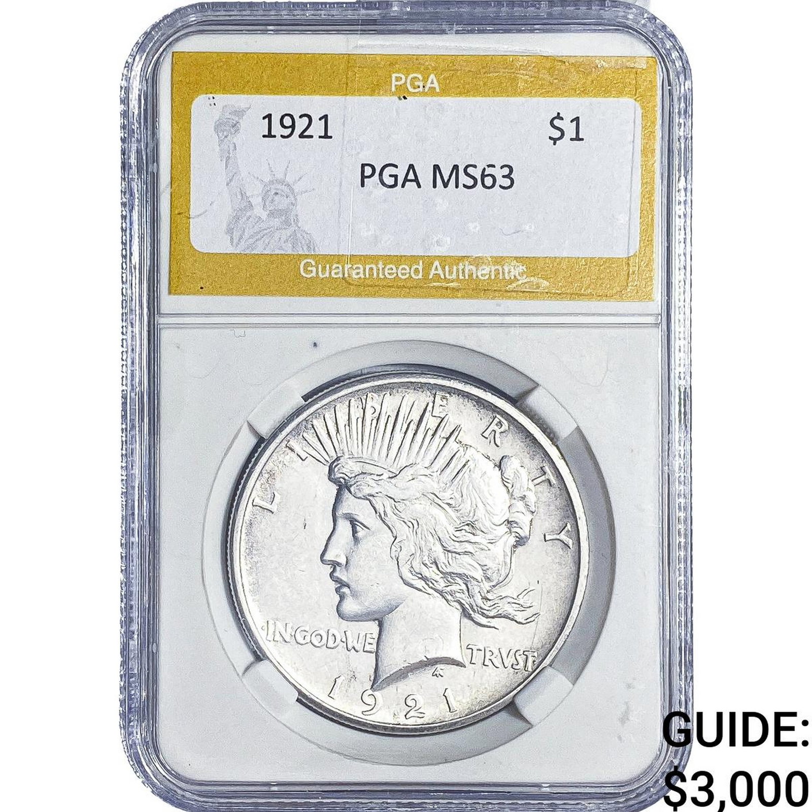 1921 Silver Peace Dollar PGA MS63: 1921 Silver Peace Dollar PGA MS63