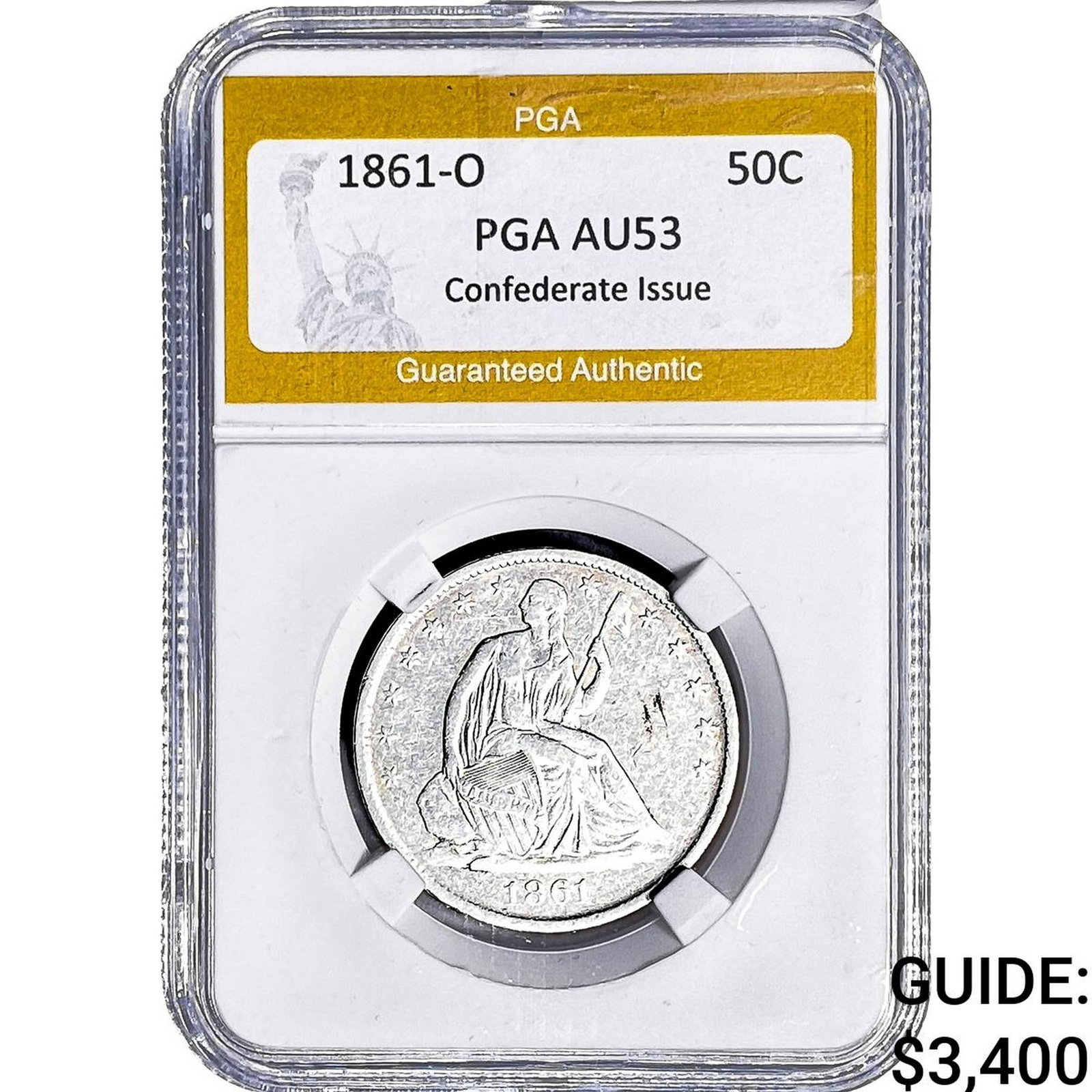 1861-O Seated Liberty Half Dollar PGA AU53 Confederate Issue (1 of 2)