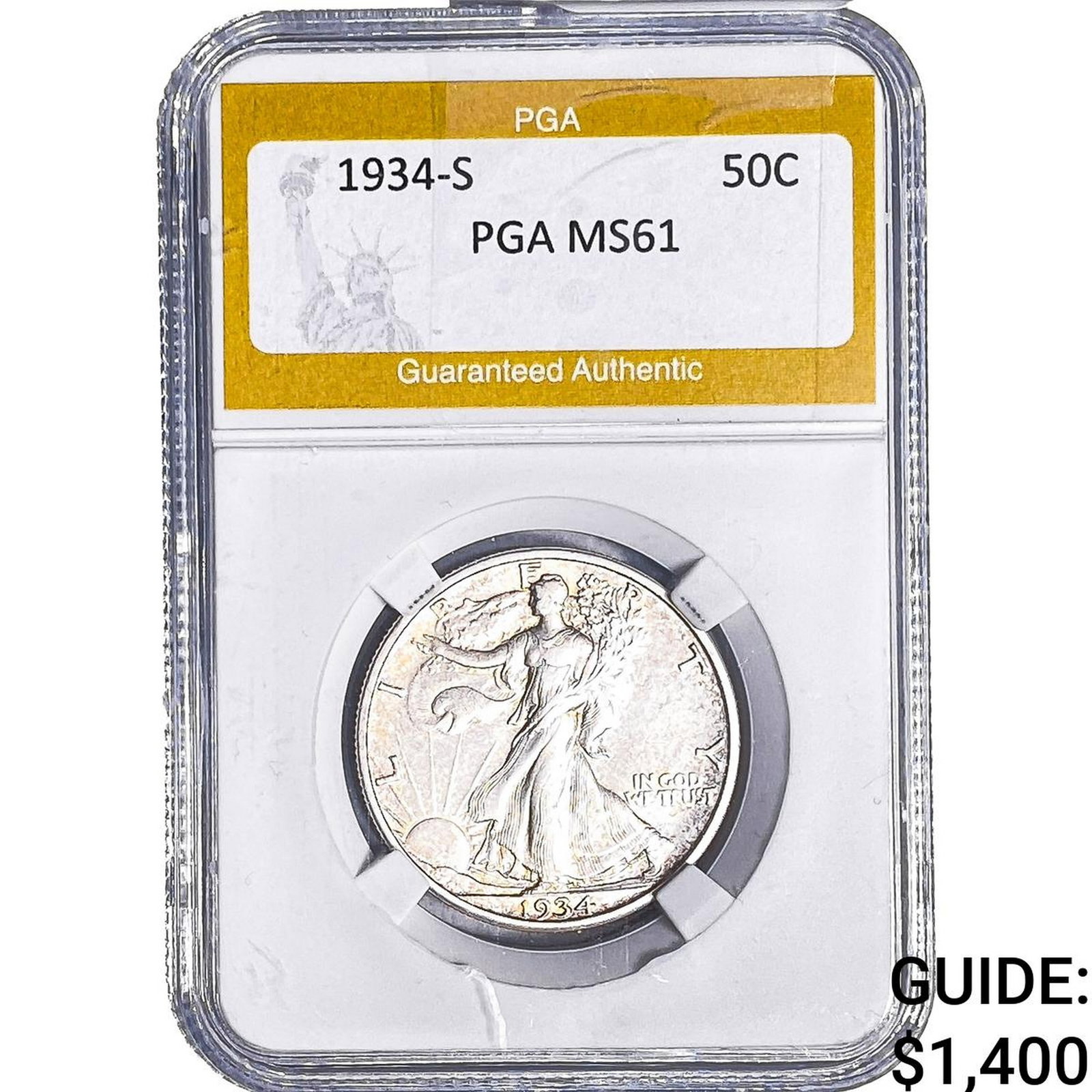 1934-S Walking Liberty Half Dollar PGA MS61: 1934-S Walking Liberty Half Dollar PGA MS61