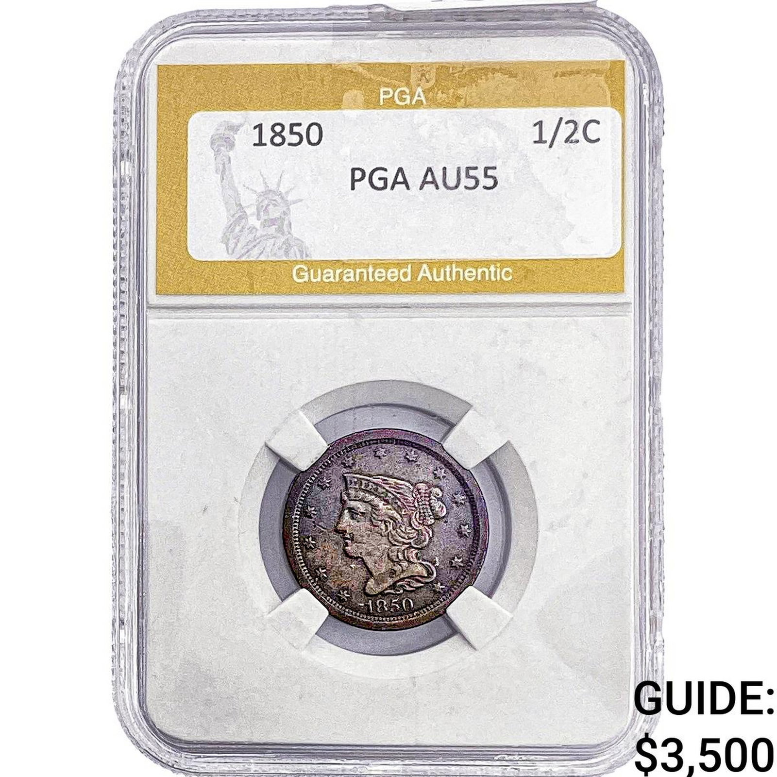1850 Braided Hair Half Cent PGA AU55: 1850 Braided Hair Half Cent PGA AU55