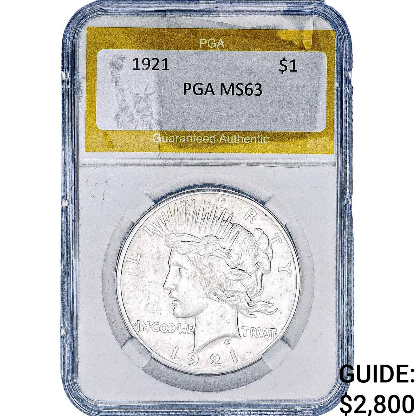 1921 Silver Peace Dollar PGA MS63: 1921 Silver Peace Dollar PGA MS63