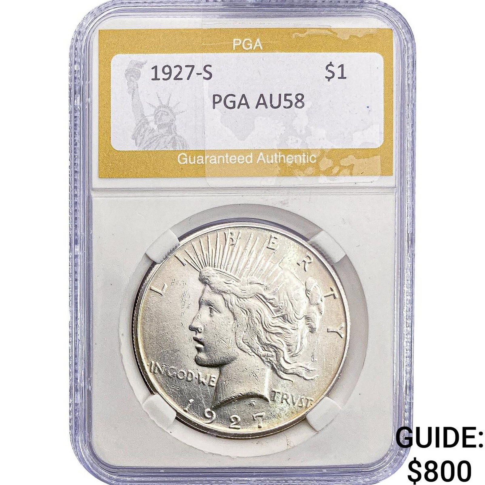 1927-S Silver Peace Dollar PGA AU58: 1927-S Silver Peace Dollar PGA AU58