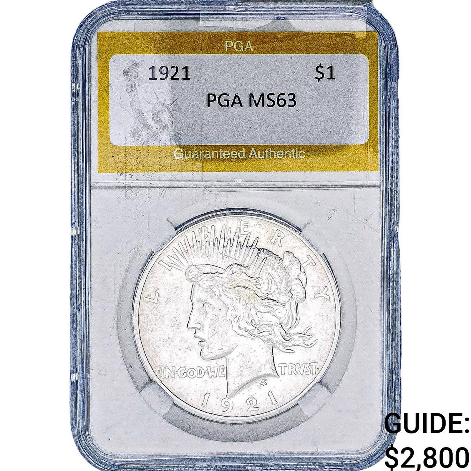 1921 Silver Peace Dollar PGA MS63: 1921 Silver Peace Dollar PGA MS63