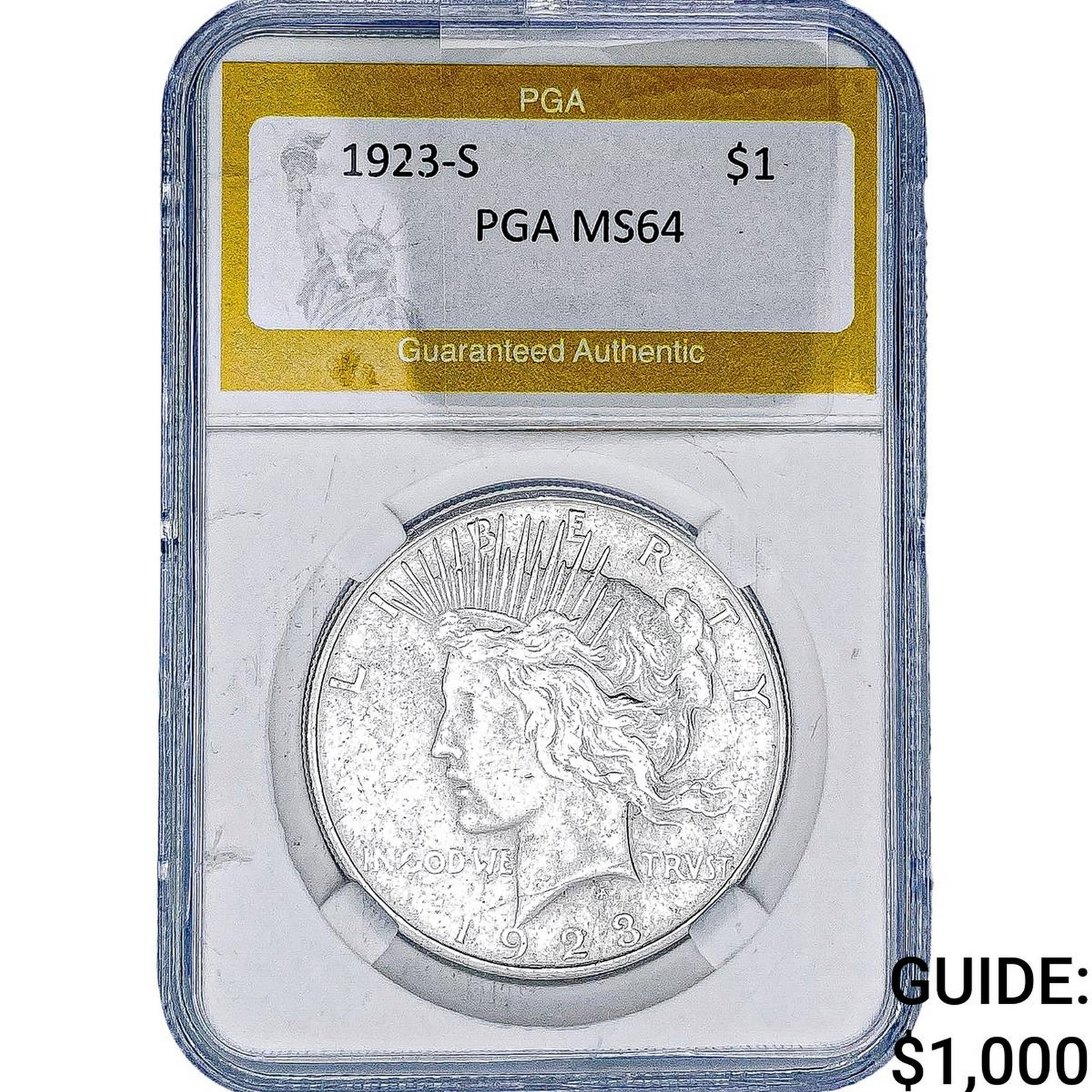 1923-S Silver Peace Dollar PGA MS64: 1923-S Silver Peace Dollar PGA MS64