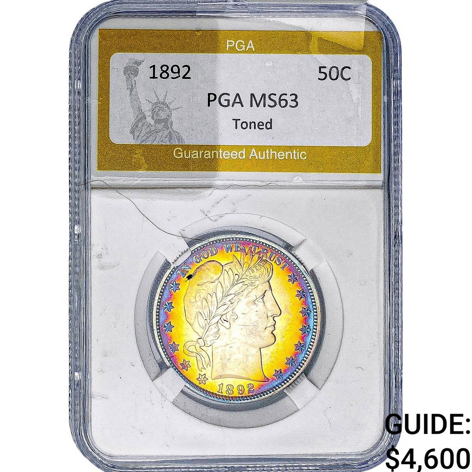 1892 Barber Half Dollar PGA MS63 Toned (1 of 2)