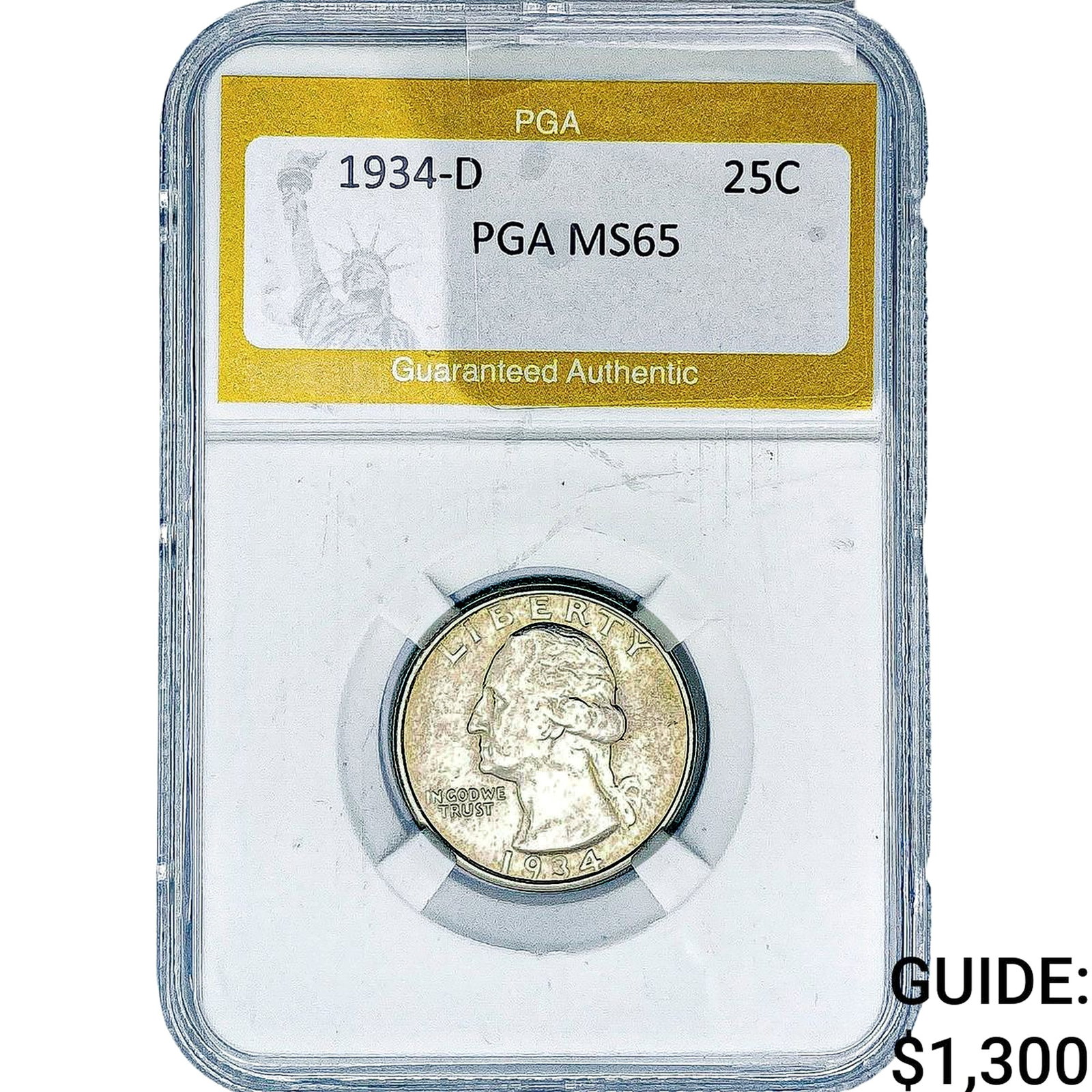 1934-D Washington Silver Quarter PGA MS65: 1934-D Washington Silver Quarter PGA MS65