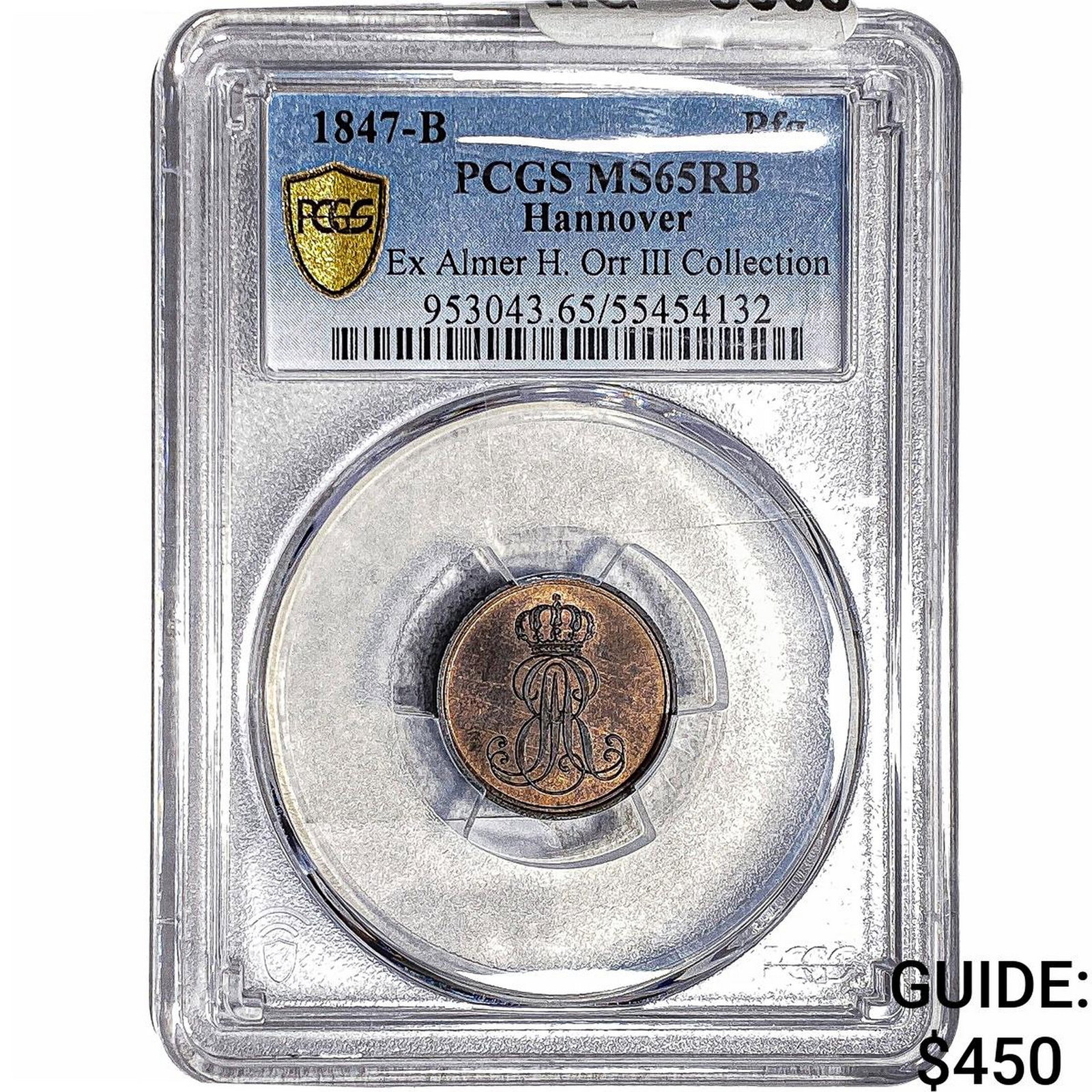 1847-B Hanover Copper 1 Pfennig PCGS MS65 RB (1 of 2)