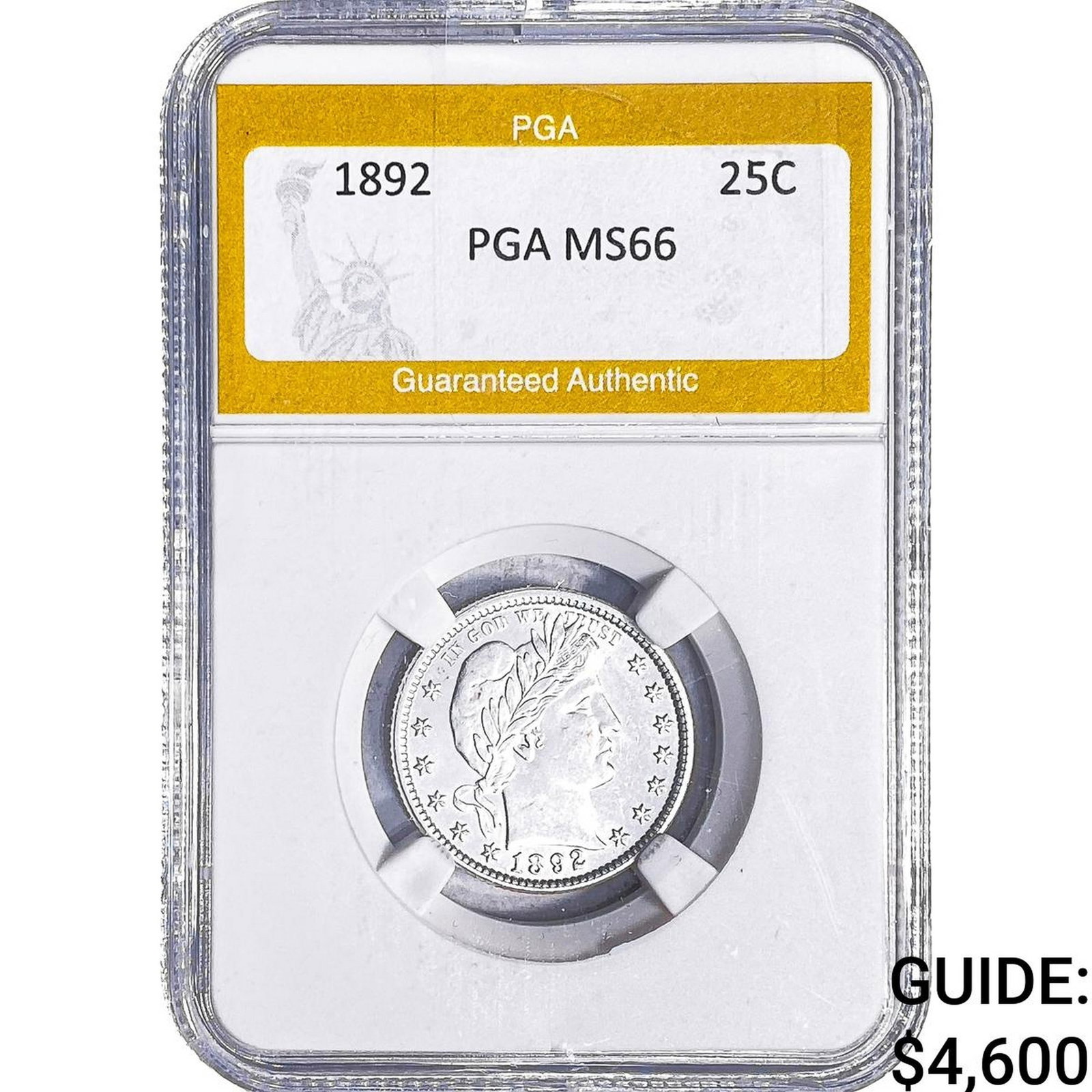 1892 Barber Quarter PGA MS66: 1892 Barber Quarter PGA MS66