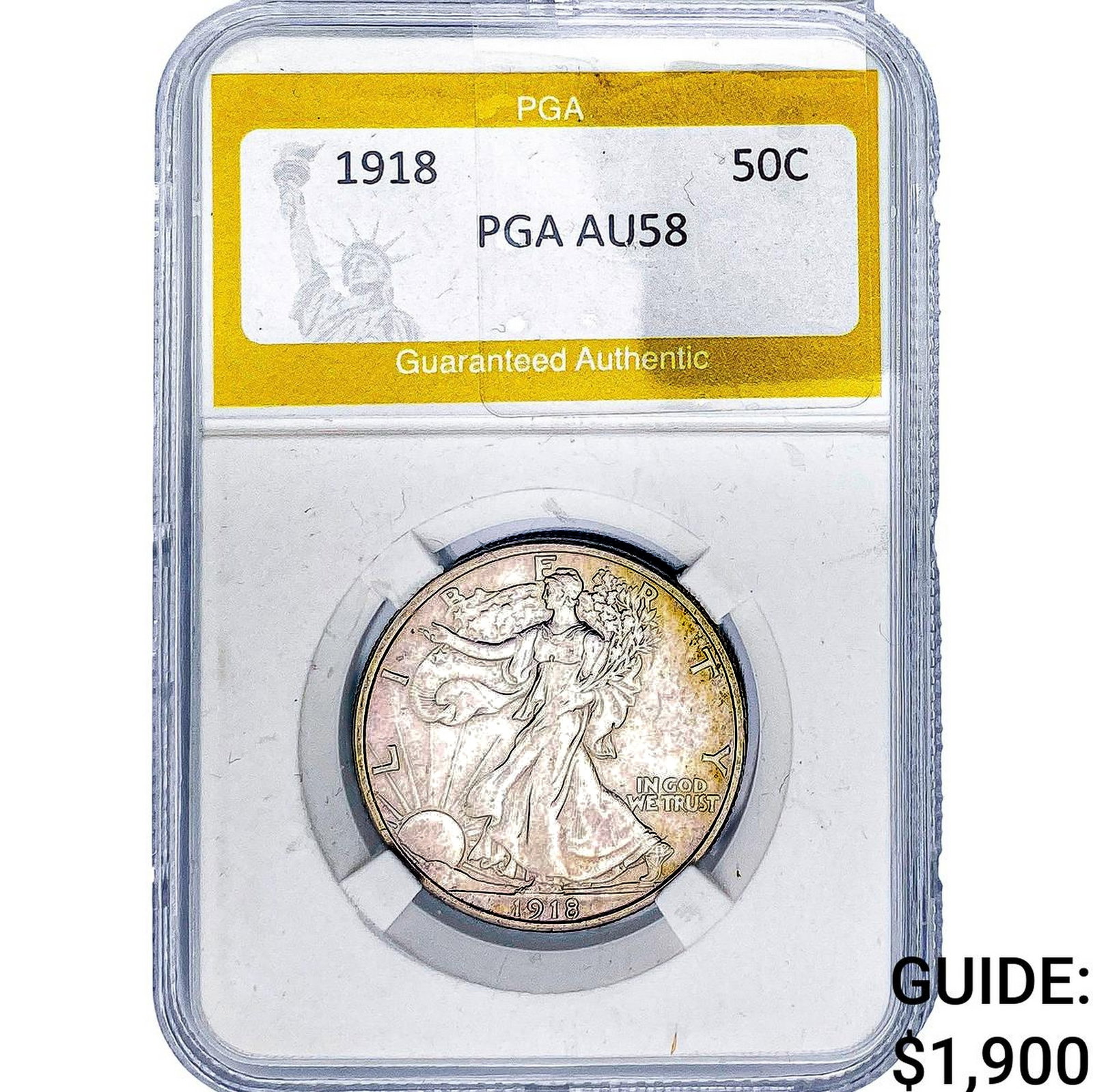 1918 Walking Liberty Half Dollar PGA AU58: 1918 Walking Liberty Half Dollar PGA AU58