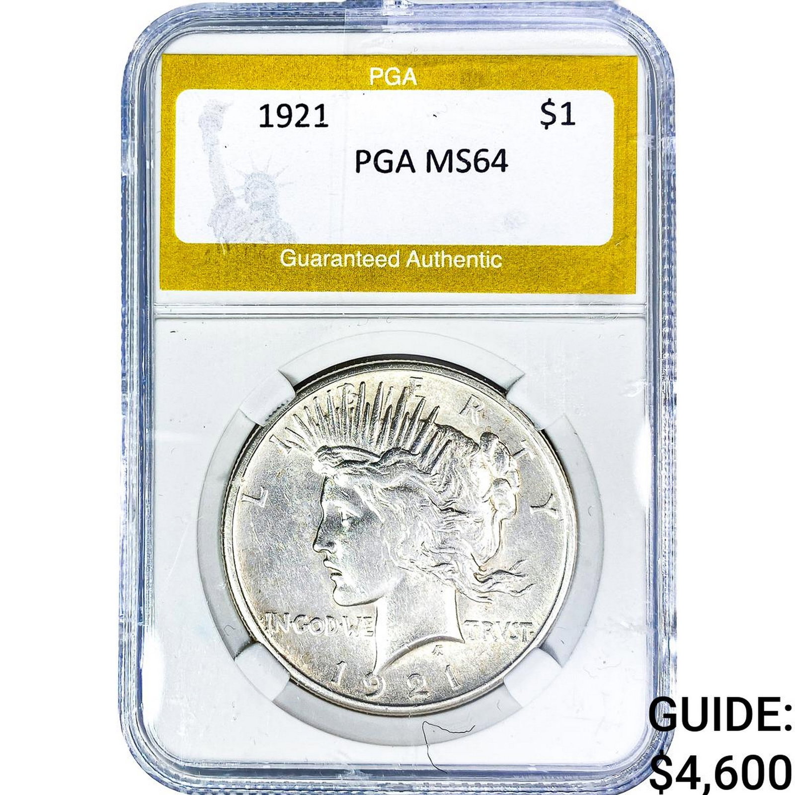 1921 Silver Peace Dollar PGA MS64: 1921 Silver Peace Dollar PGA MS64
