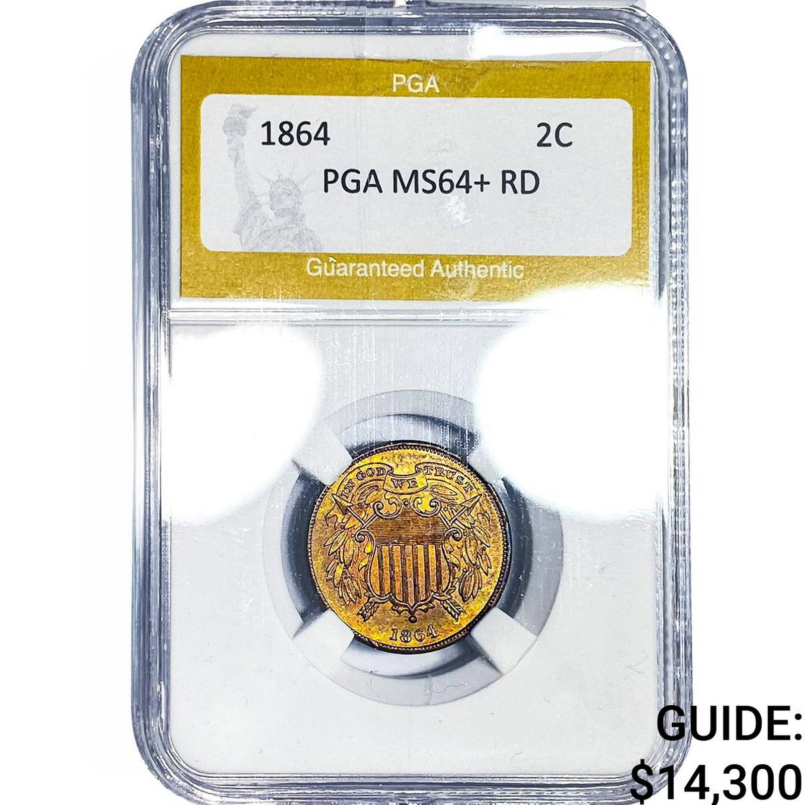 1864 2 Cents Shield PGA MS64+ RD: 1864 2 Cents Shield PGA MS64+ RD