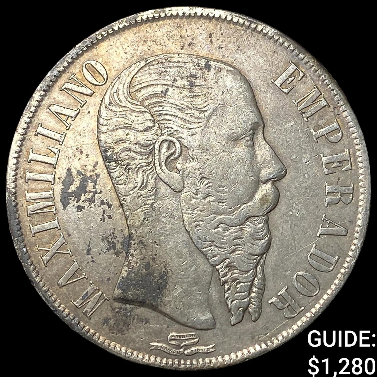 1866 Mexico Maximilian I Silver 1 Peso NEARLY UNCIRCULATED (1 of 2)